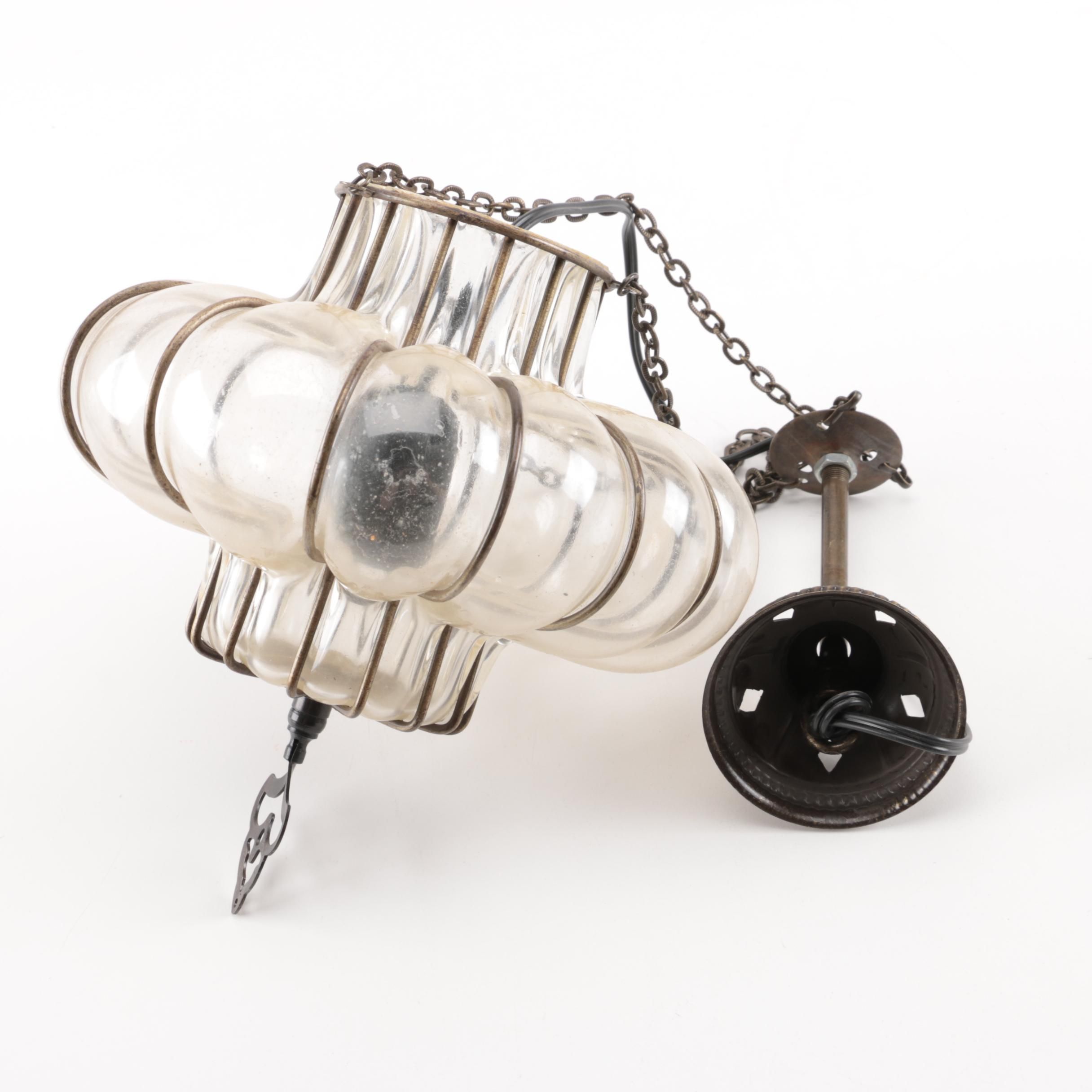 Turkish Style Blown Glass and Brass Hanging Light Fixture