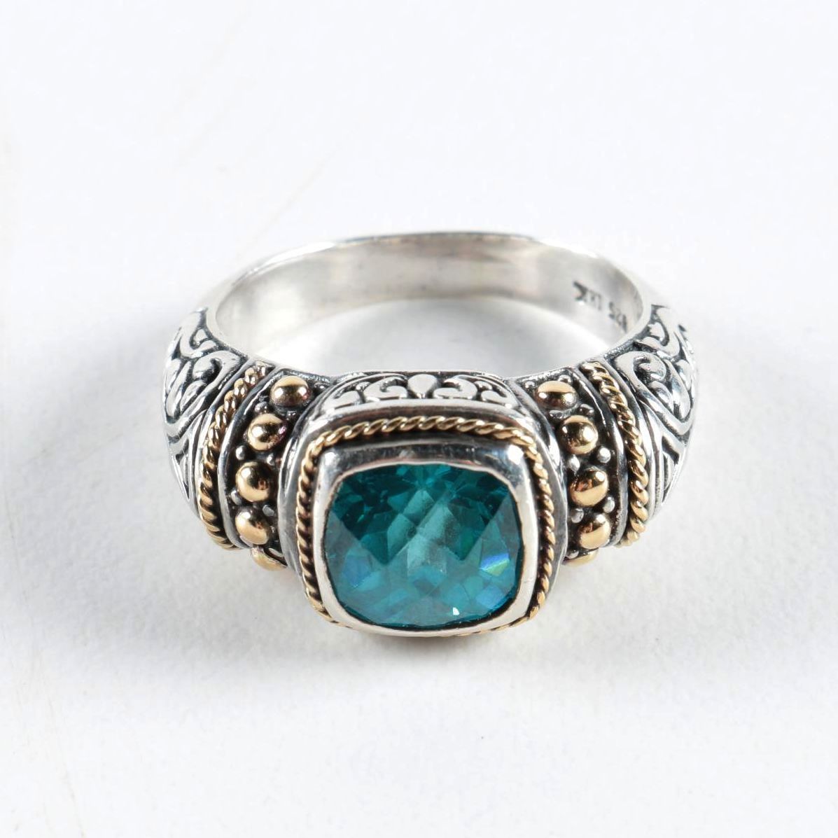 Samuel Benham Sterling Silver Blue Cubic Zirconia Ring with 18K Gold Accents
