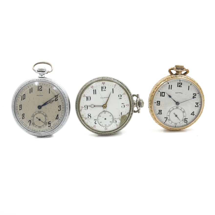 Vintage and Antique Illinois and Waltham Pocket Watches