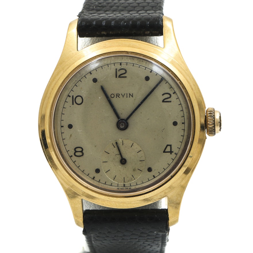 Orvin Black Leather Wristwatch