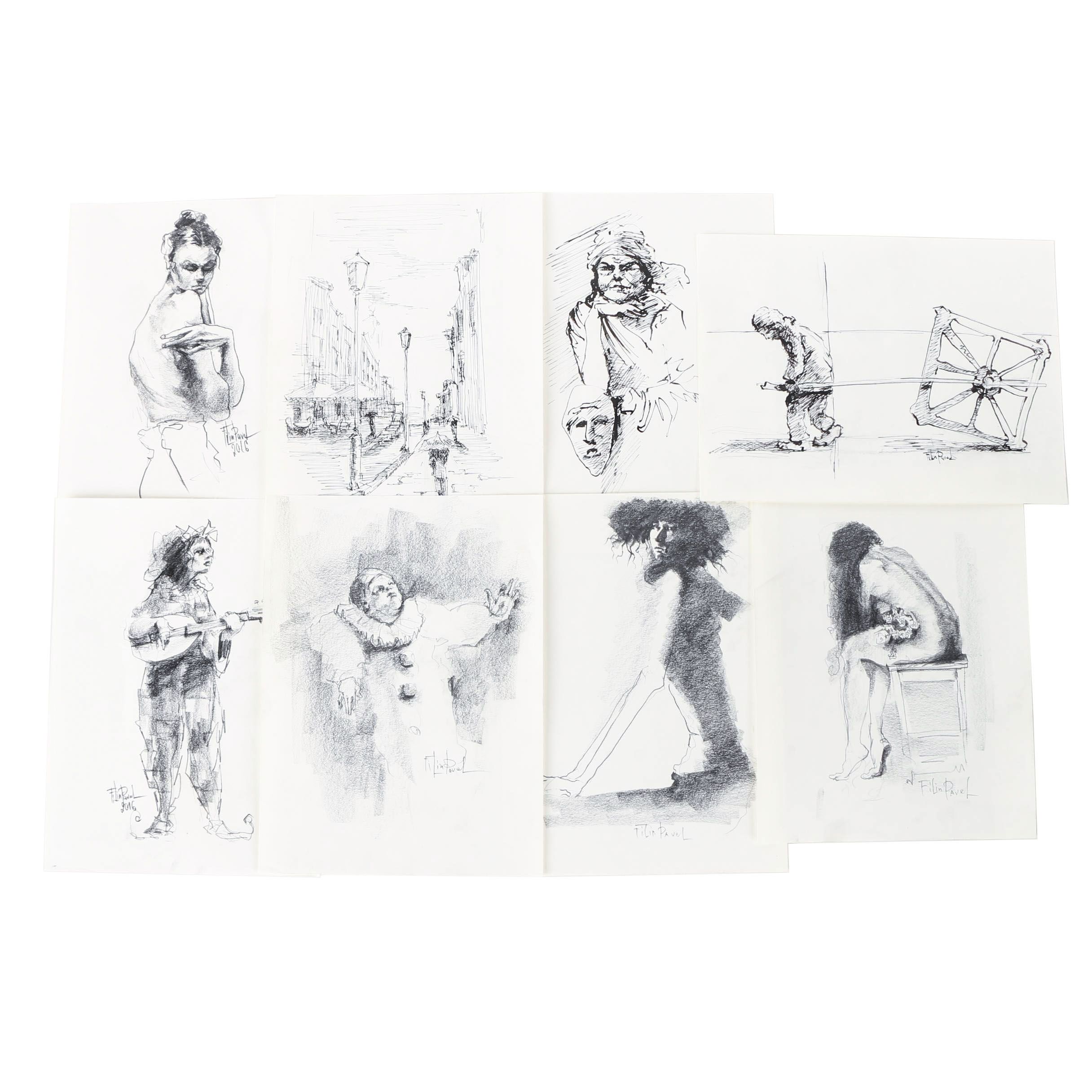 Pavel Filin Figural Drawings in Ink, Charcoal, and Graphite