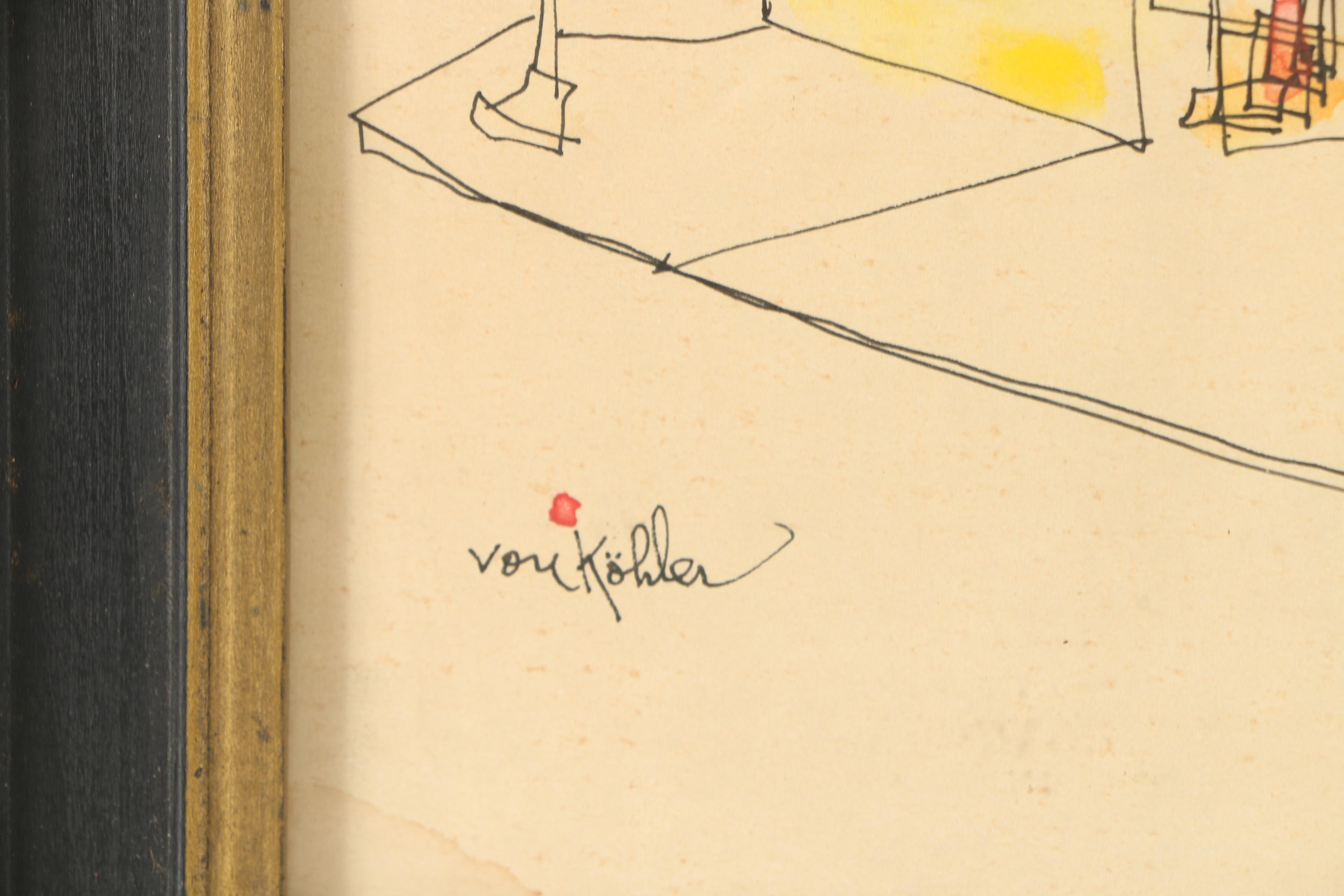 Ink and Watercolor Painting of Street Corner