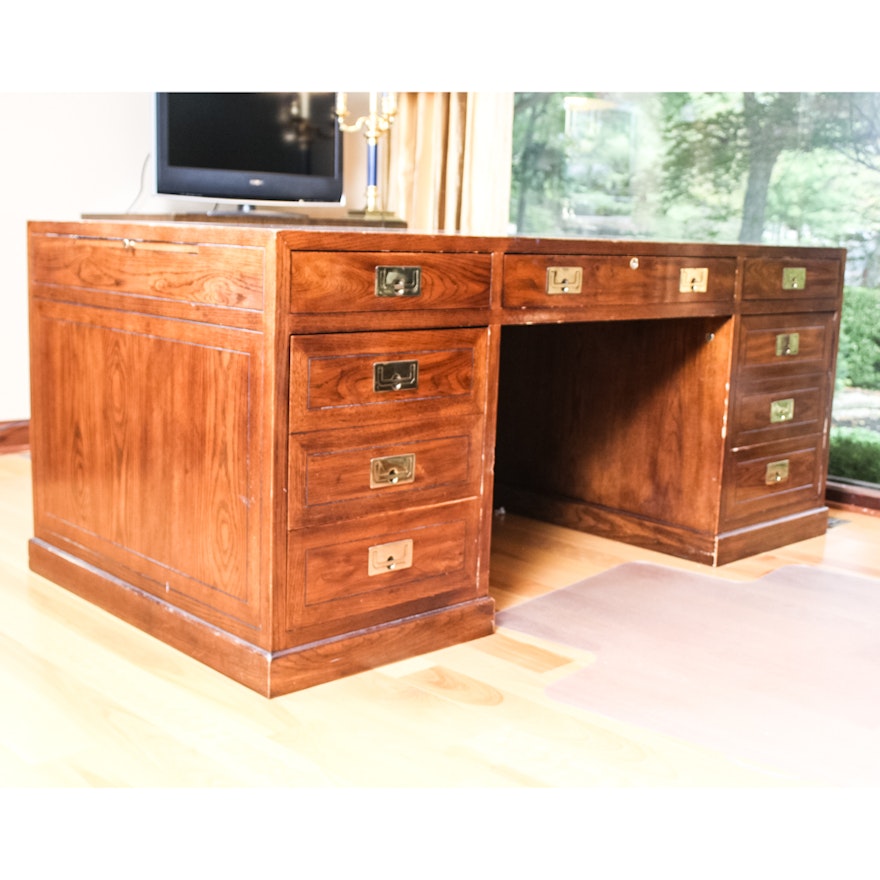 Vintage Oak Executive Desk by Henredon