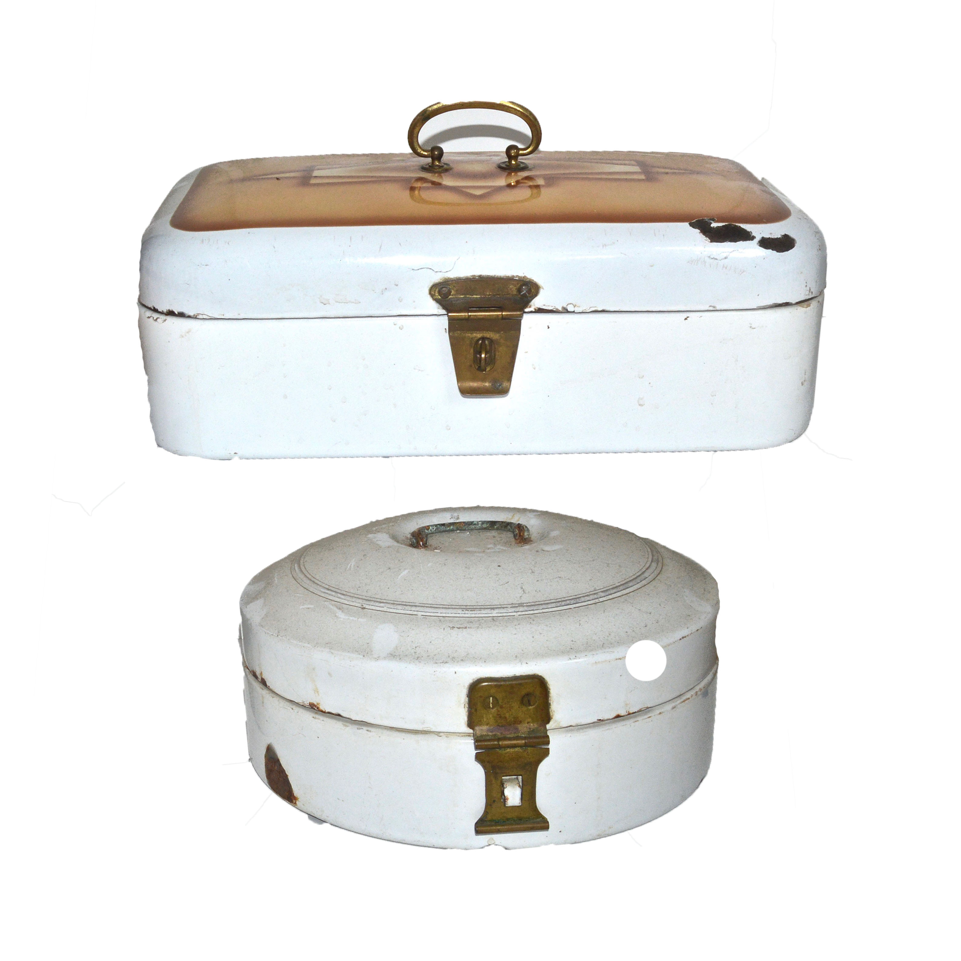 Pair of Vintage Enamel Bread Boxes