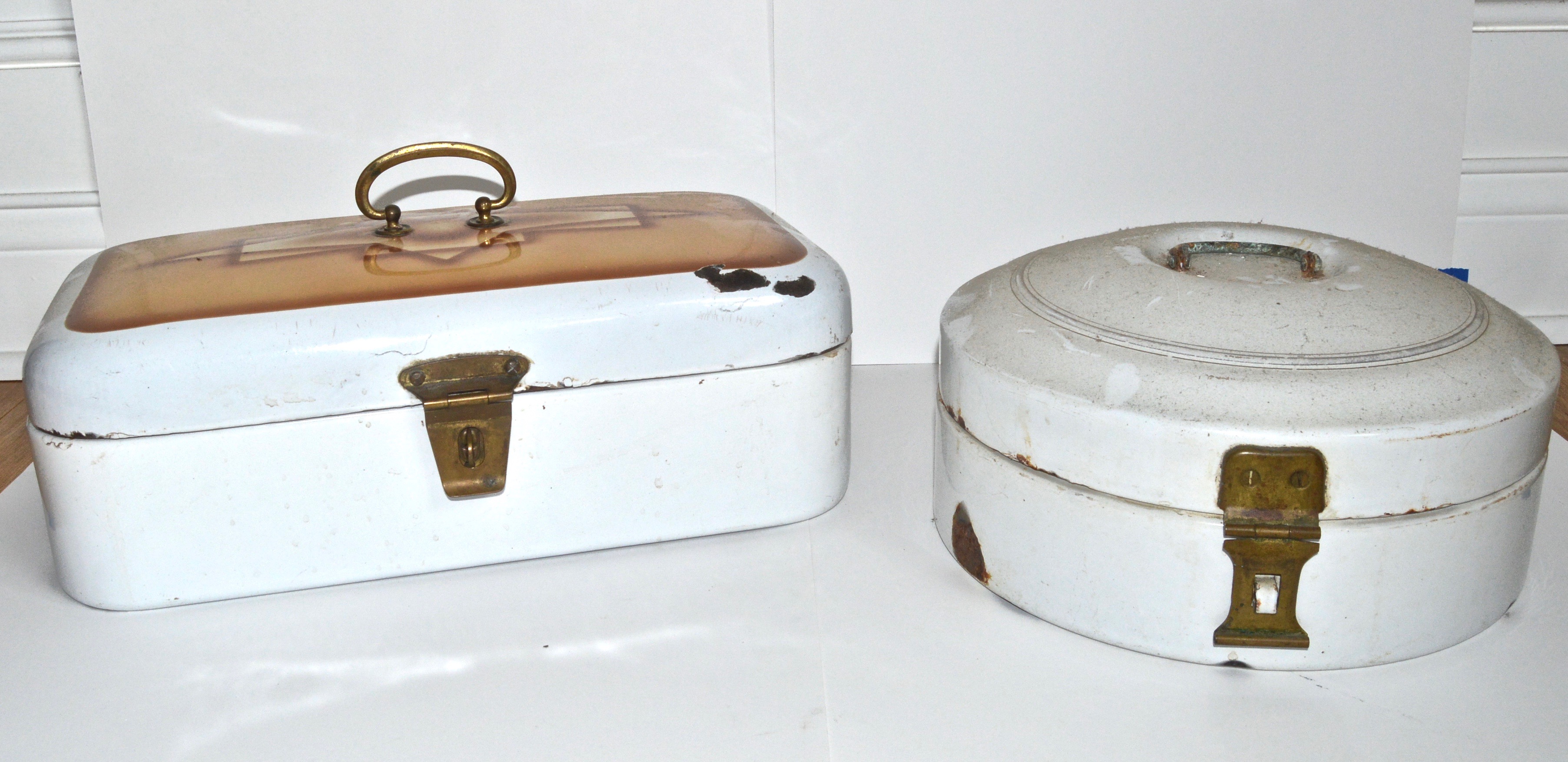 Pair of Vintage Enamel Bread Boxes