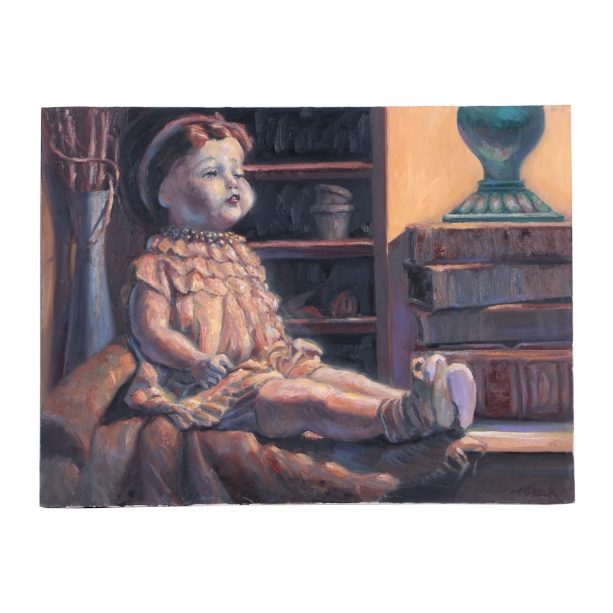 Tom Steck Oil Painting on Canvas of Still Life with Doll