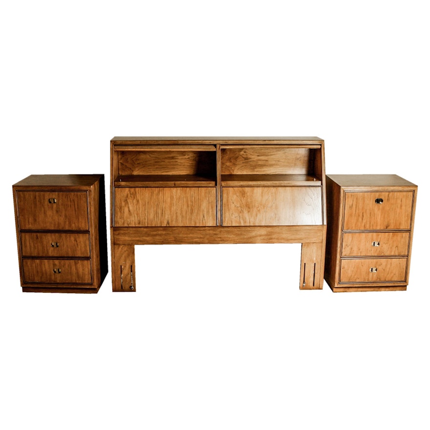 Mid Century Modern Style Storage Headboard and Nightstands by Drexel