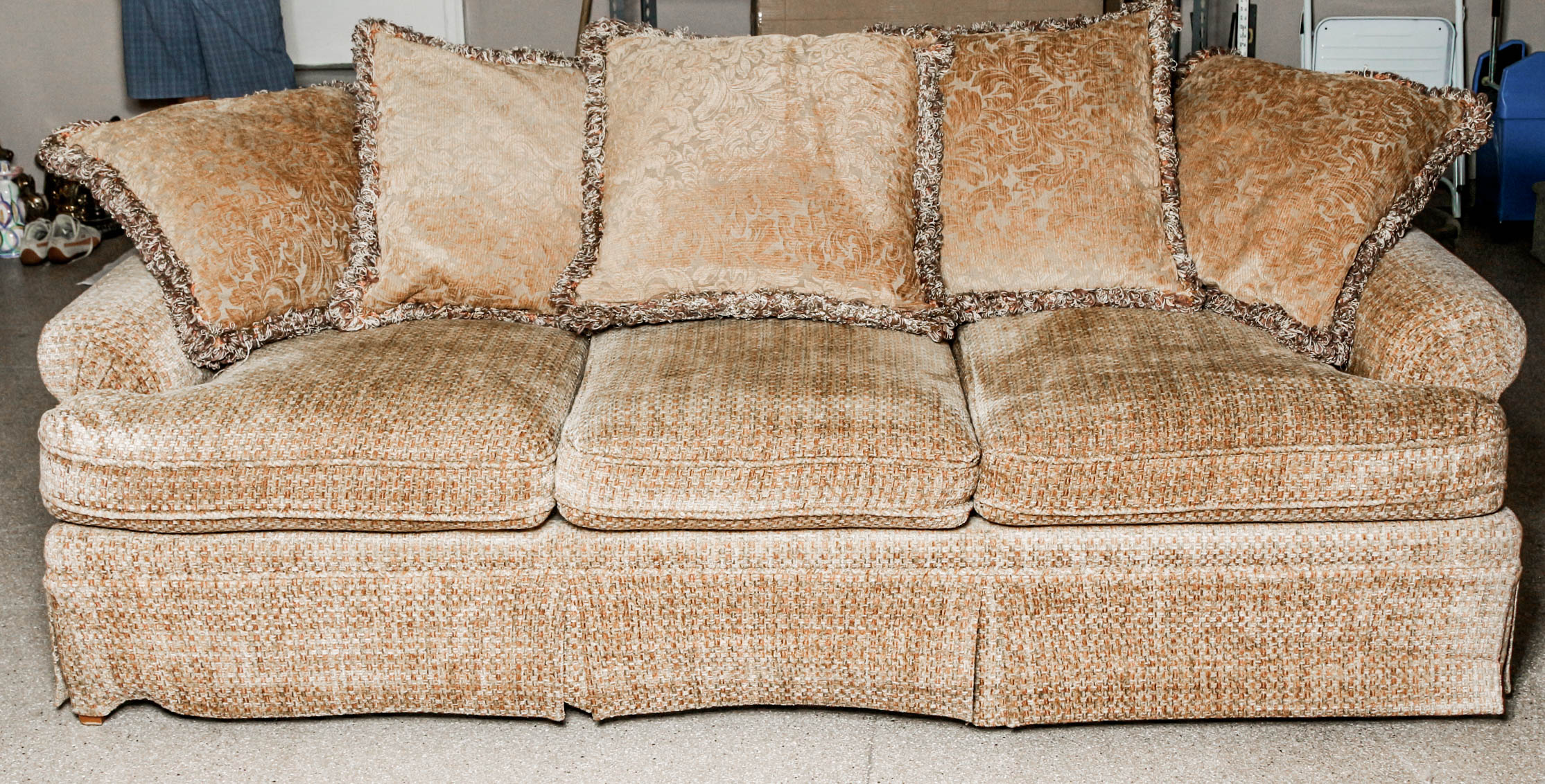 Tan Sofa with Throw Pillows