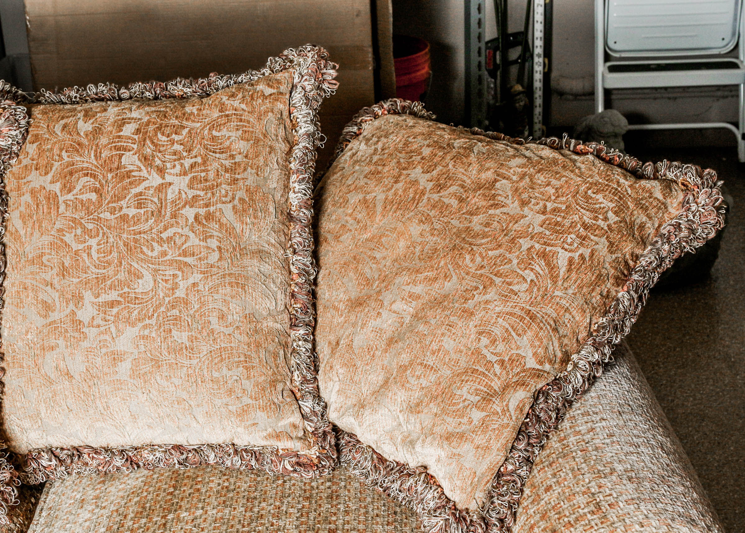 Tan Sofa with Throw Pillows