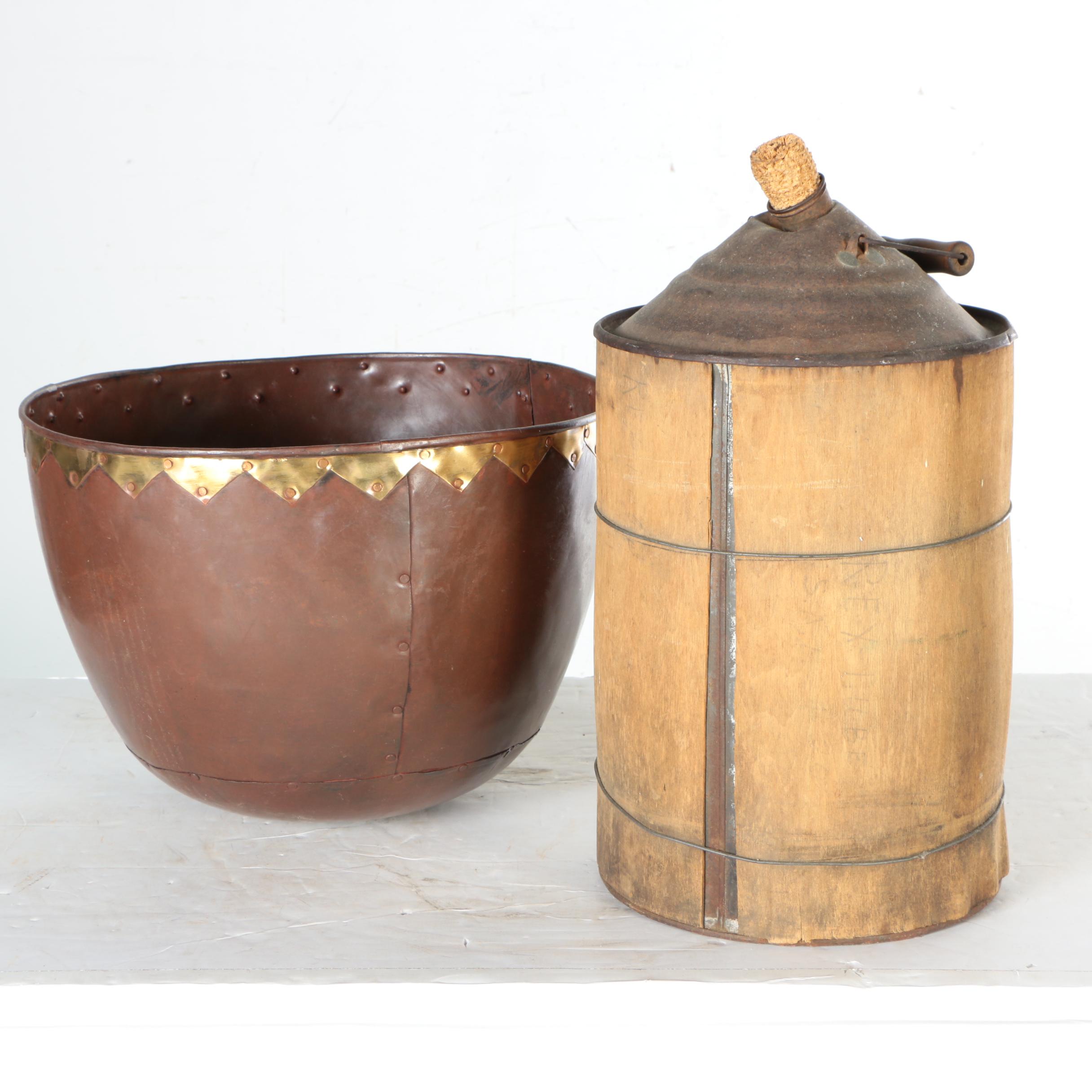 Wooden Water Container with Metal Bowl
