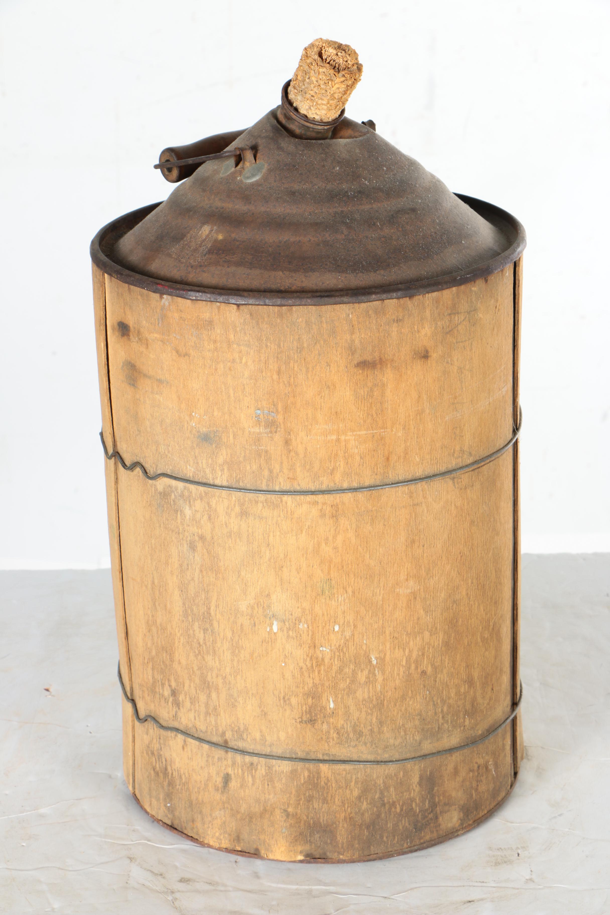 Wooden Water Container with Metal Bowl
