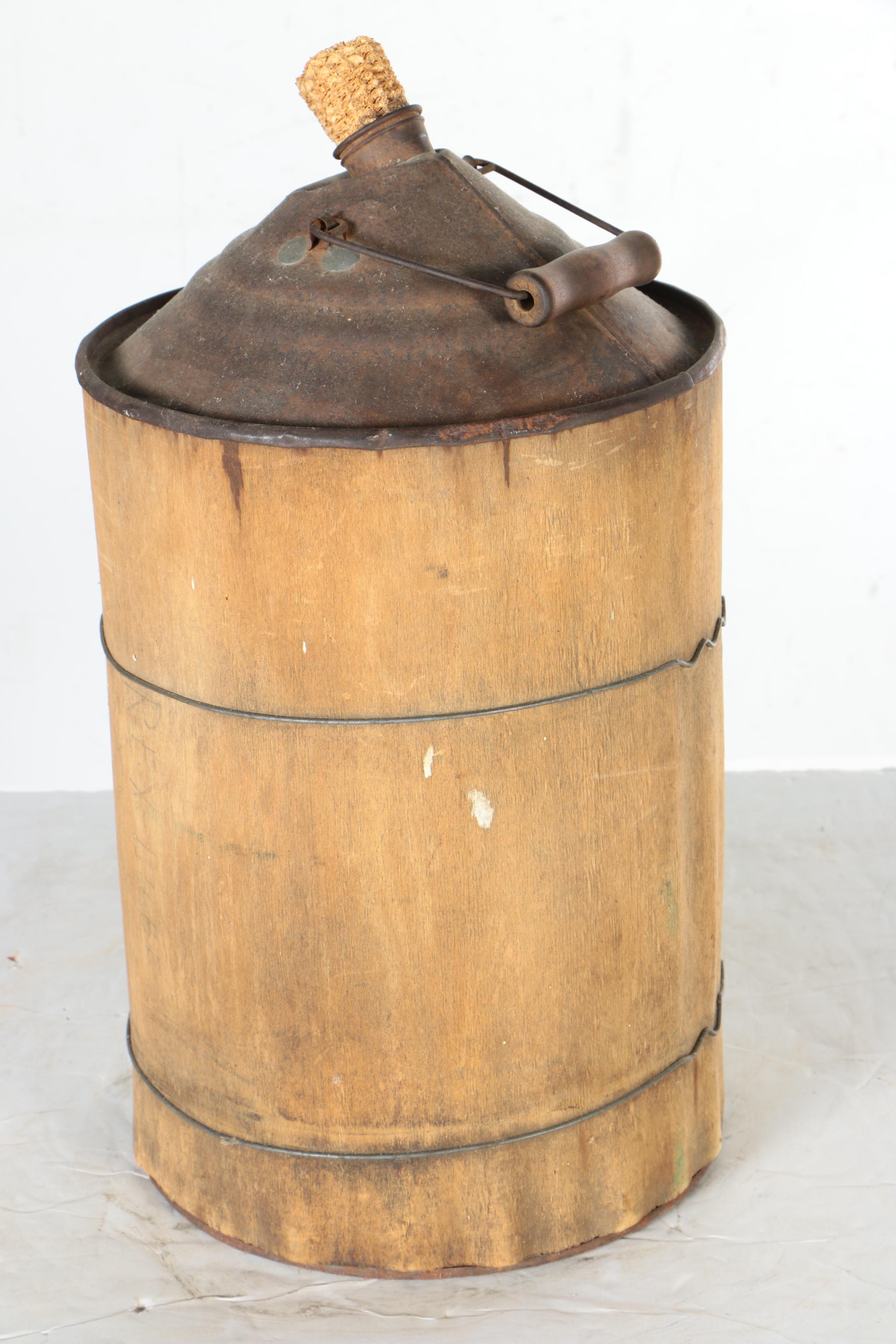 Wooden Water Container with Metal Bowl