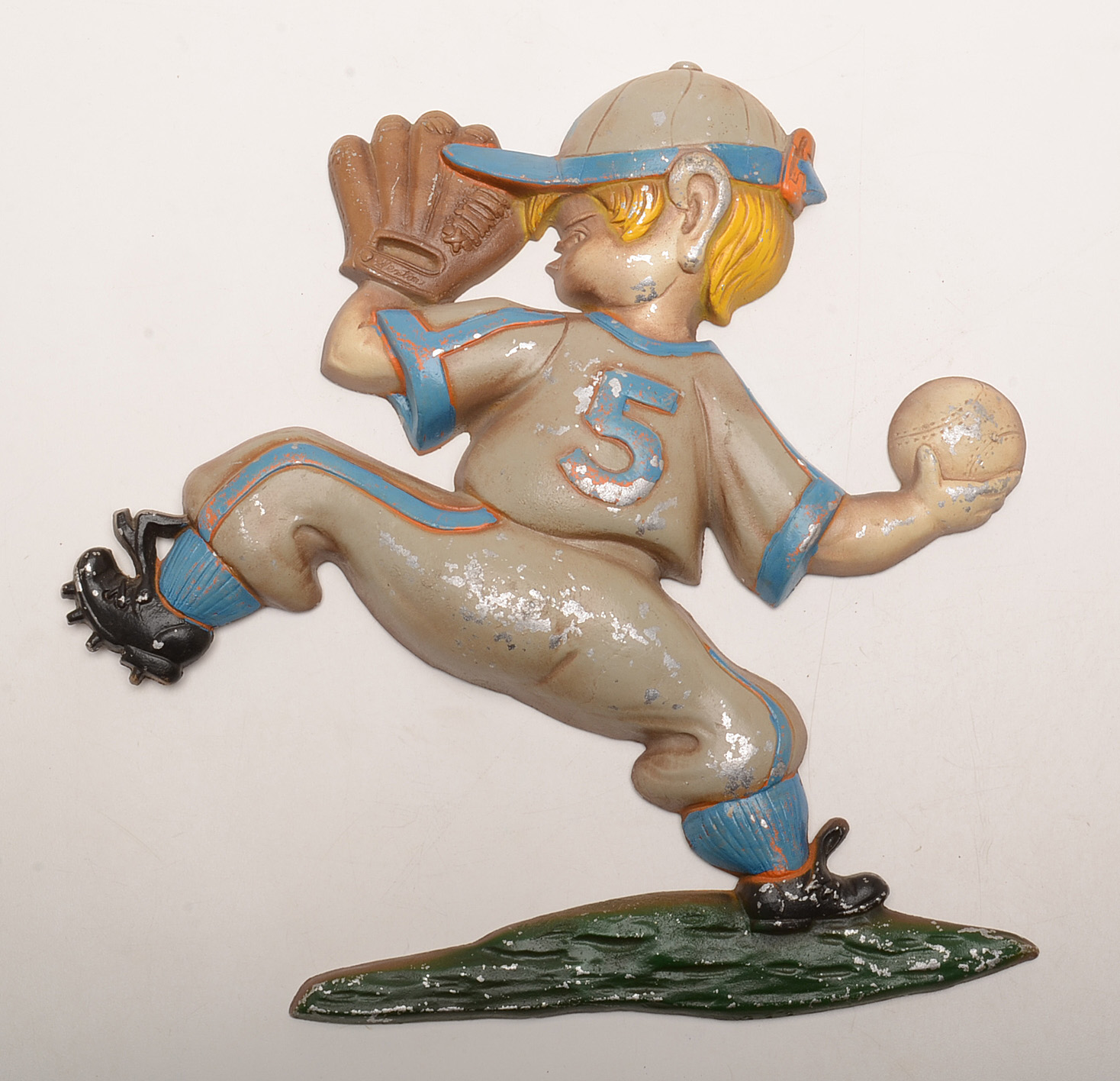 Six 1970s Metal Baseball Figure Wall Hangers