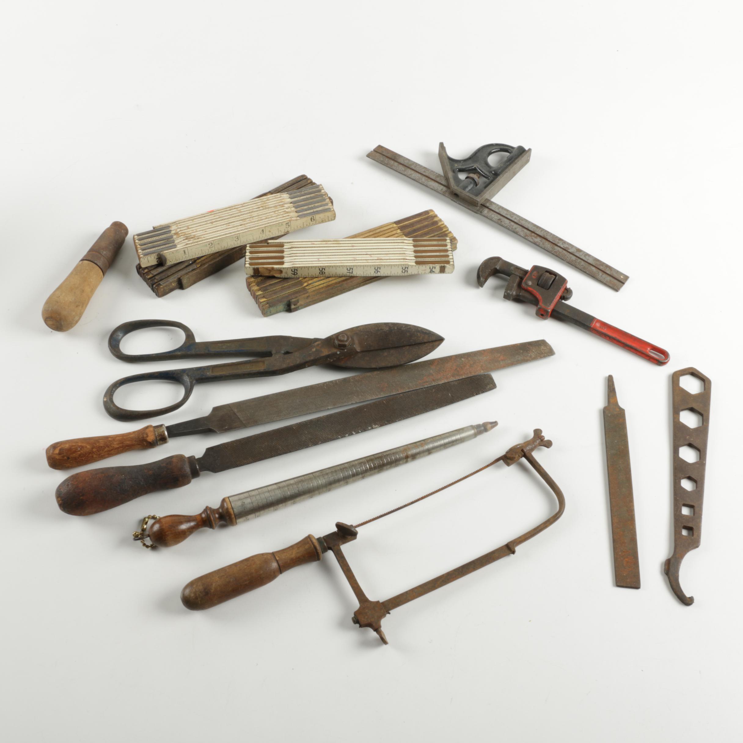 Assorted Tools; Measuring, Sanding, Cutting