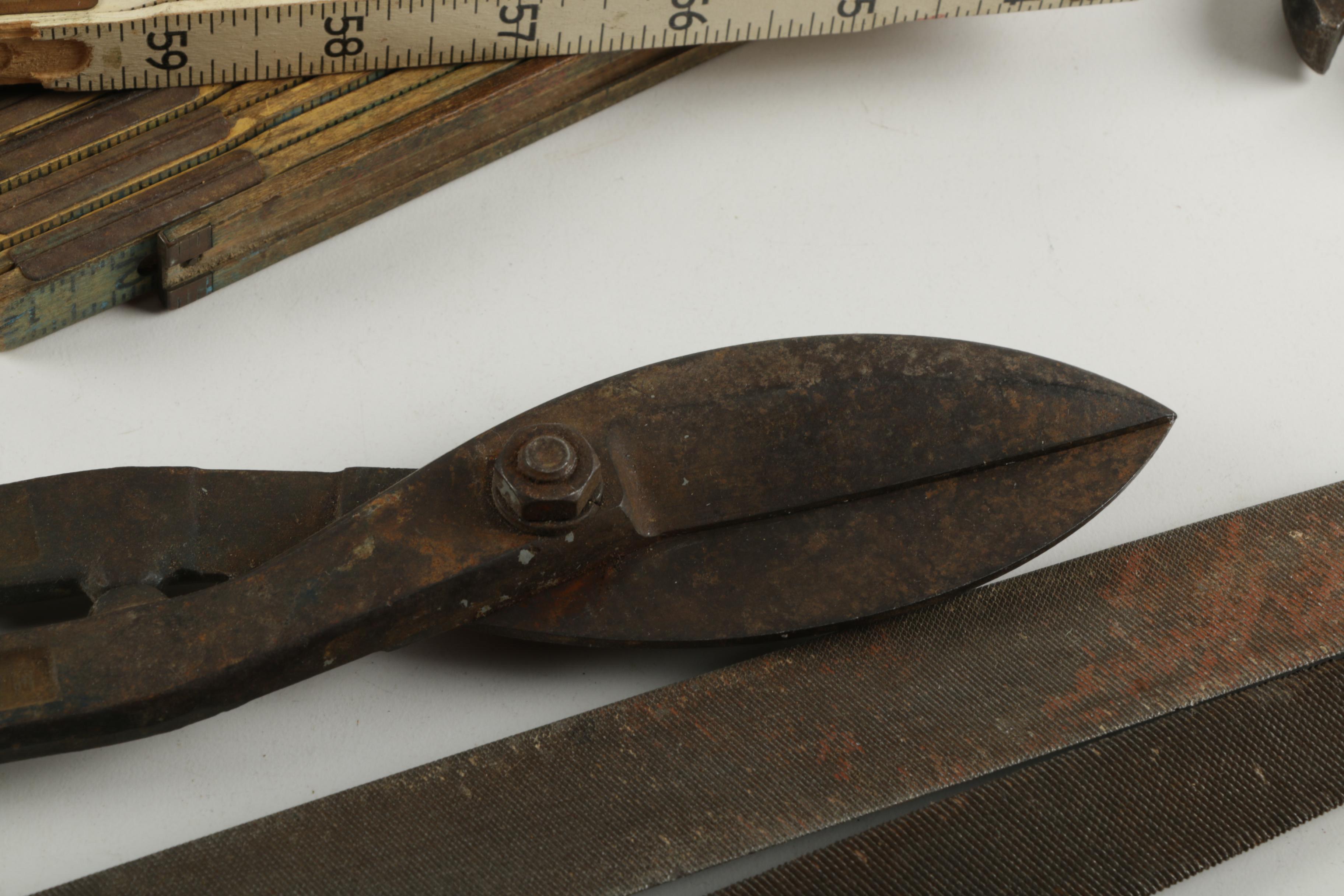 Assorted Tools; Measuring, Sanding, Cutting