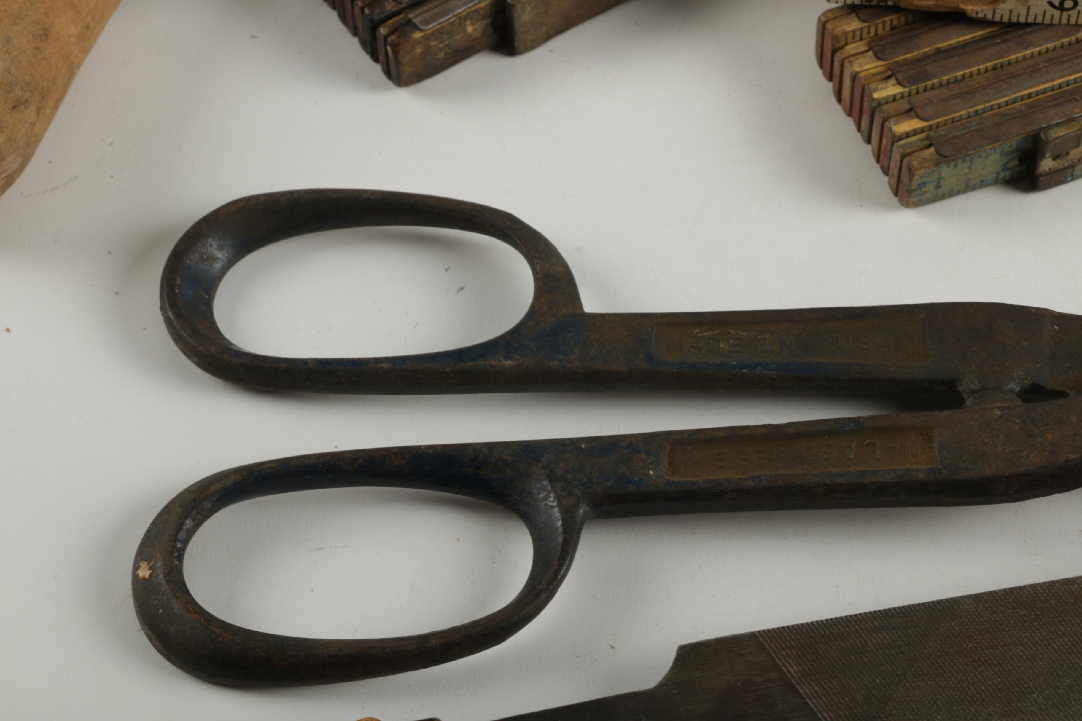 Assorted Tools; Measuring, Sanding, Cutting