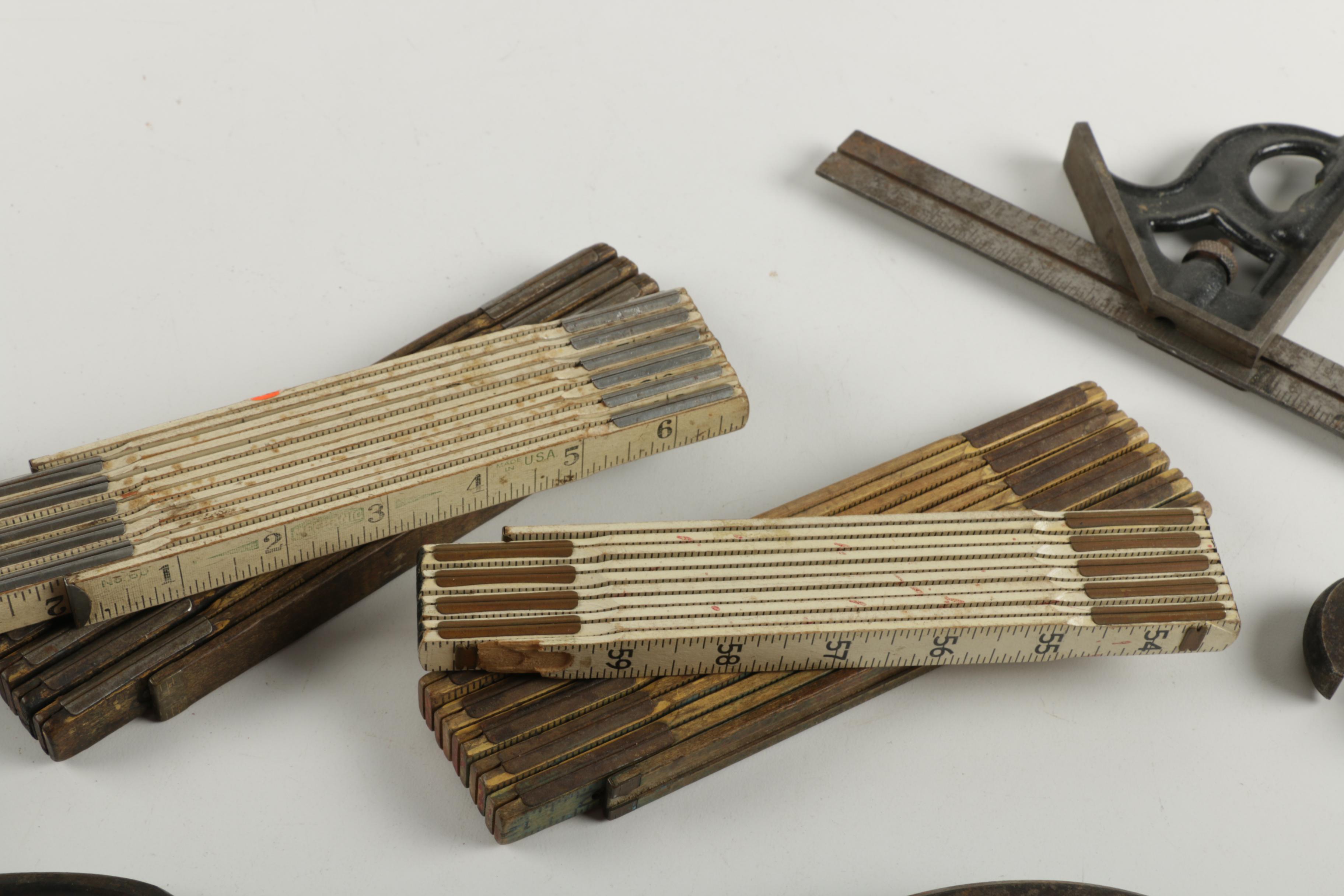 Assorted Tools; Measuring, Sanding, Cutting