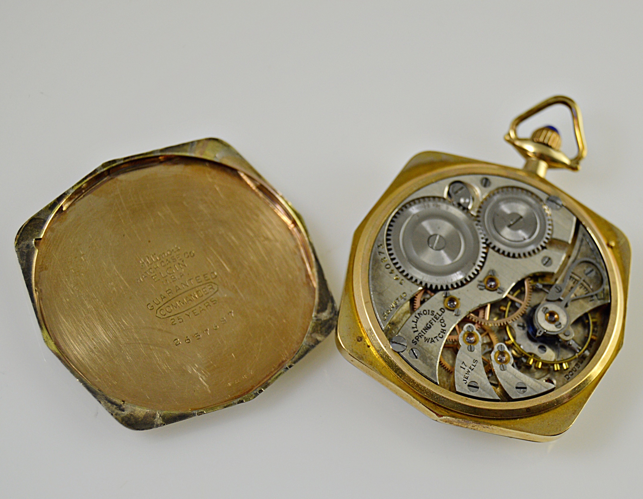 Vintage Illinois Octagonal Open Face Pocket Watch