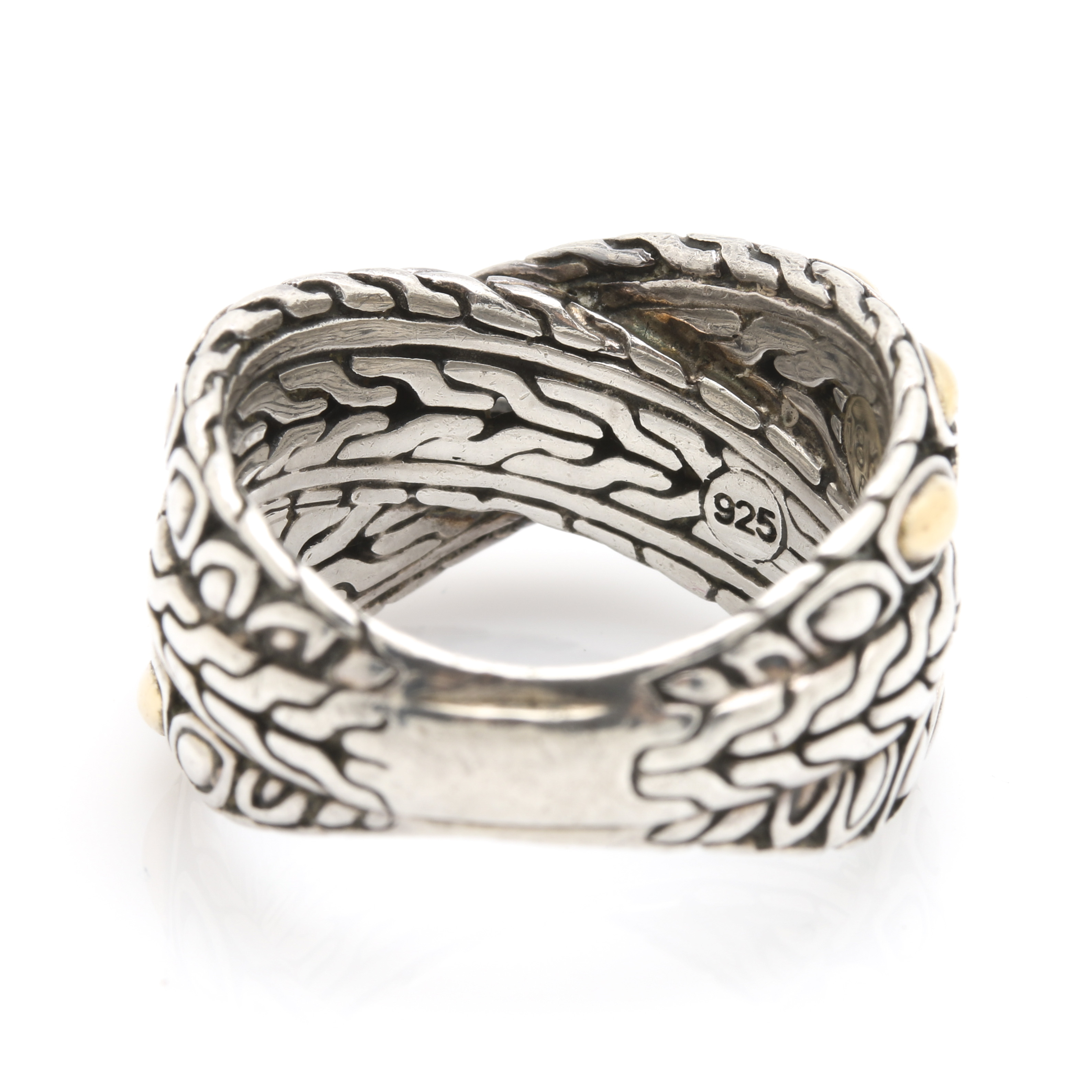 John Hardy Sterling Silver and 18K Yellow Gold Cross Over Ring