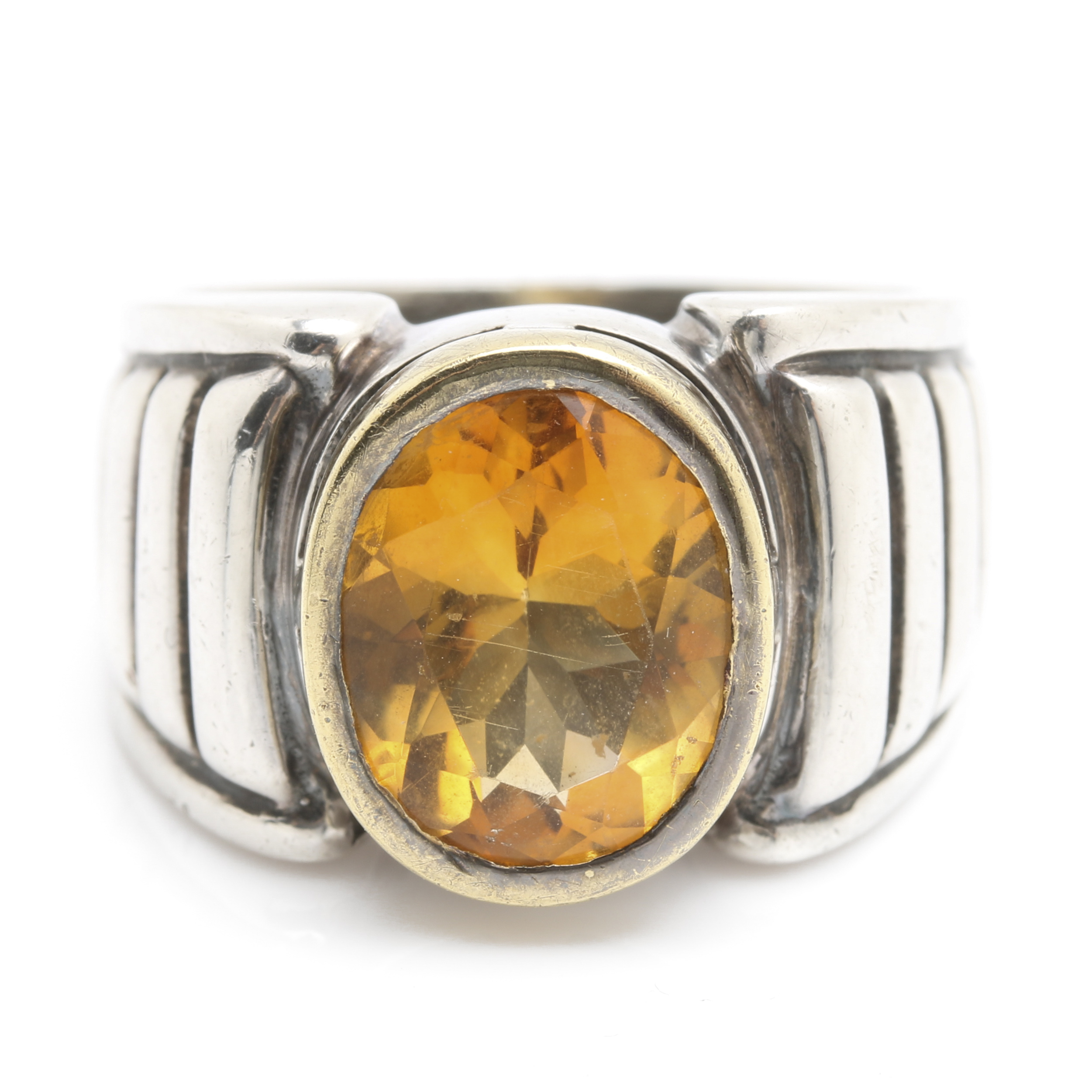 Lagos "Caviar Color" Sterling Silver 18K Yellow Gold Citrine Ring