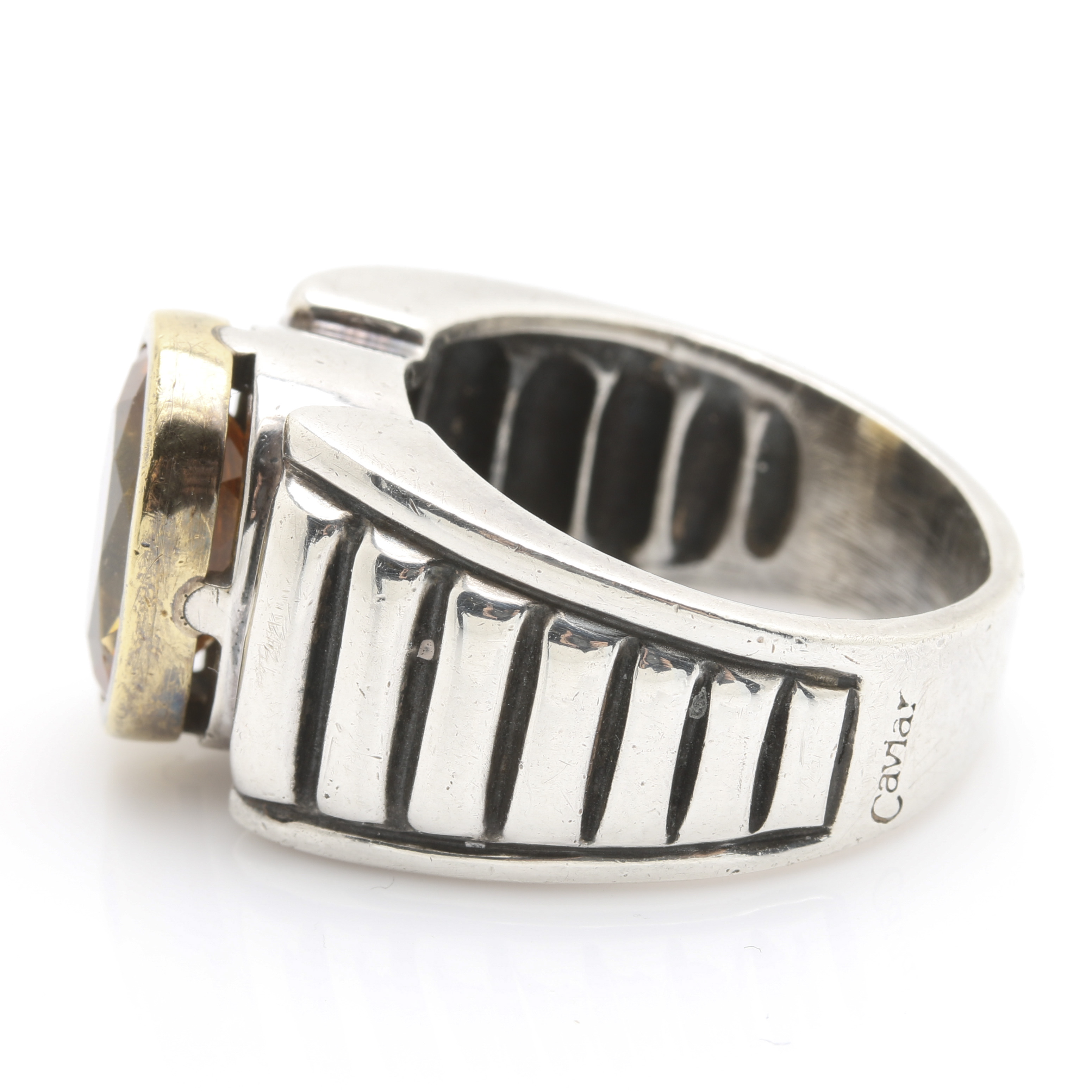 Lagos "Caviar Color" Sterling Silver 18K Yellow Gold Citrine Ring