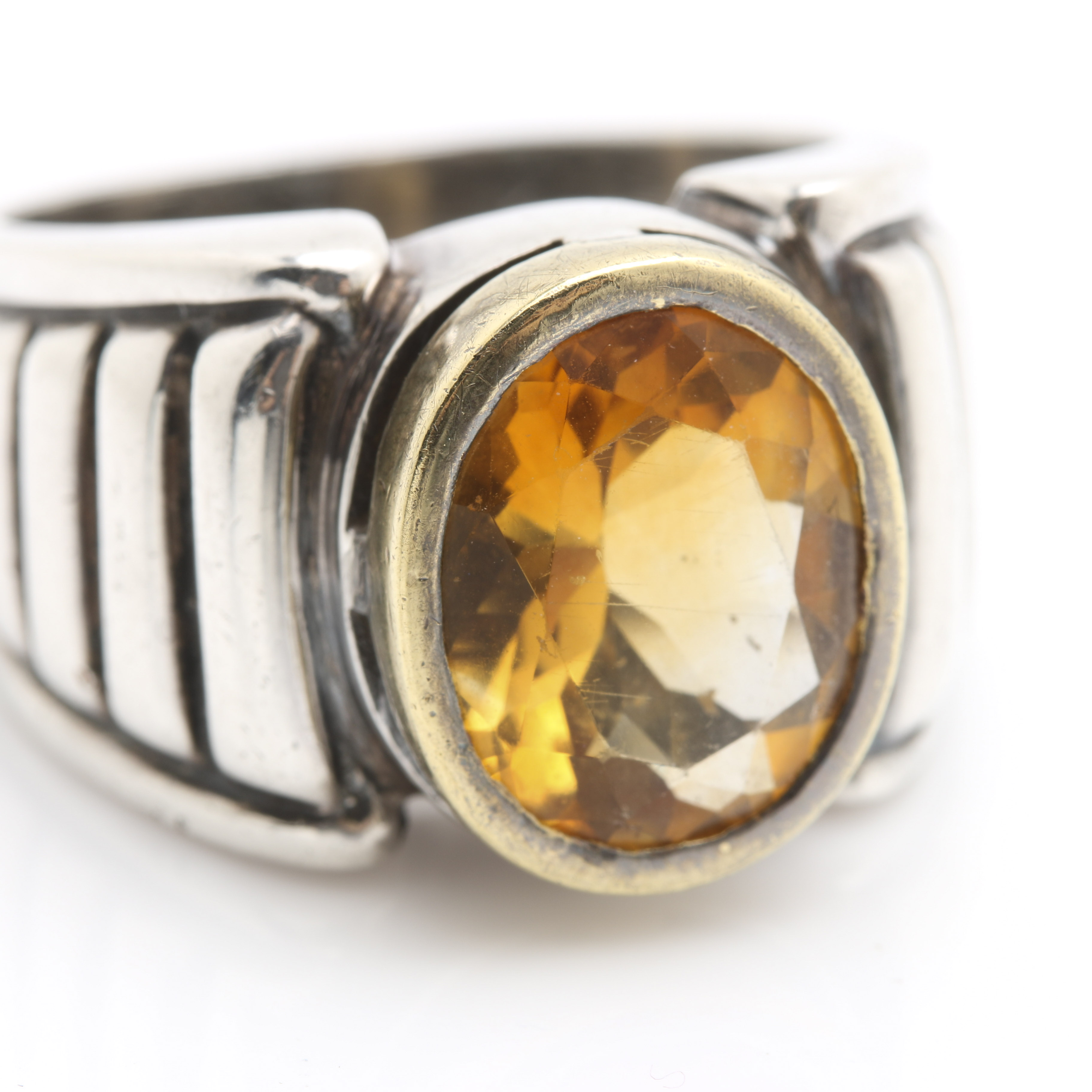Lagos "Caviar Color" Sterling Silver 18K Yellow Gold Citrine Ring