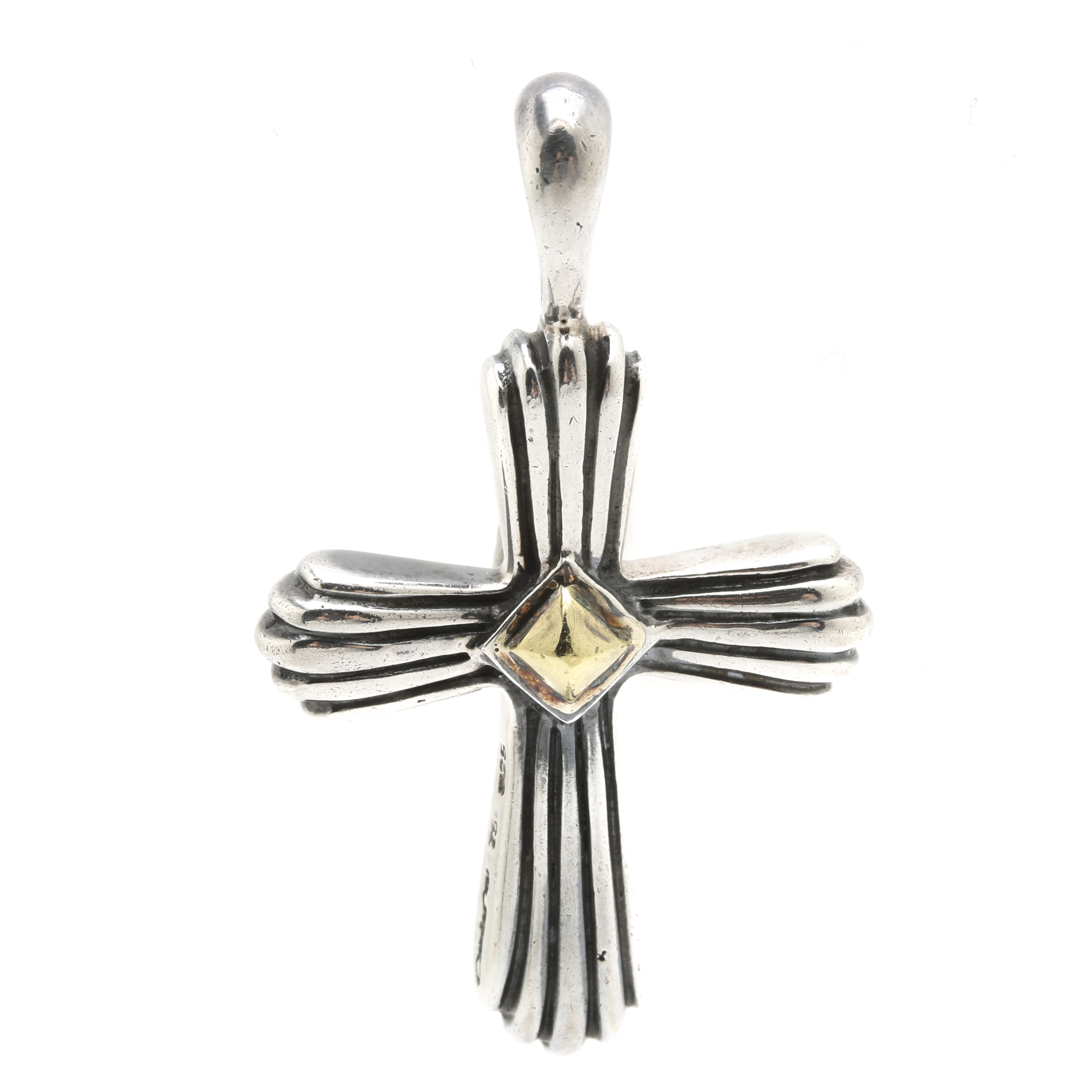 Lagos Caviar Sterling Silver Cross Pendant With 18K Yellow Gold Accents