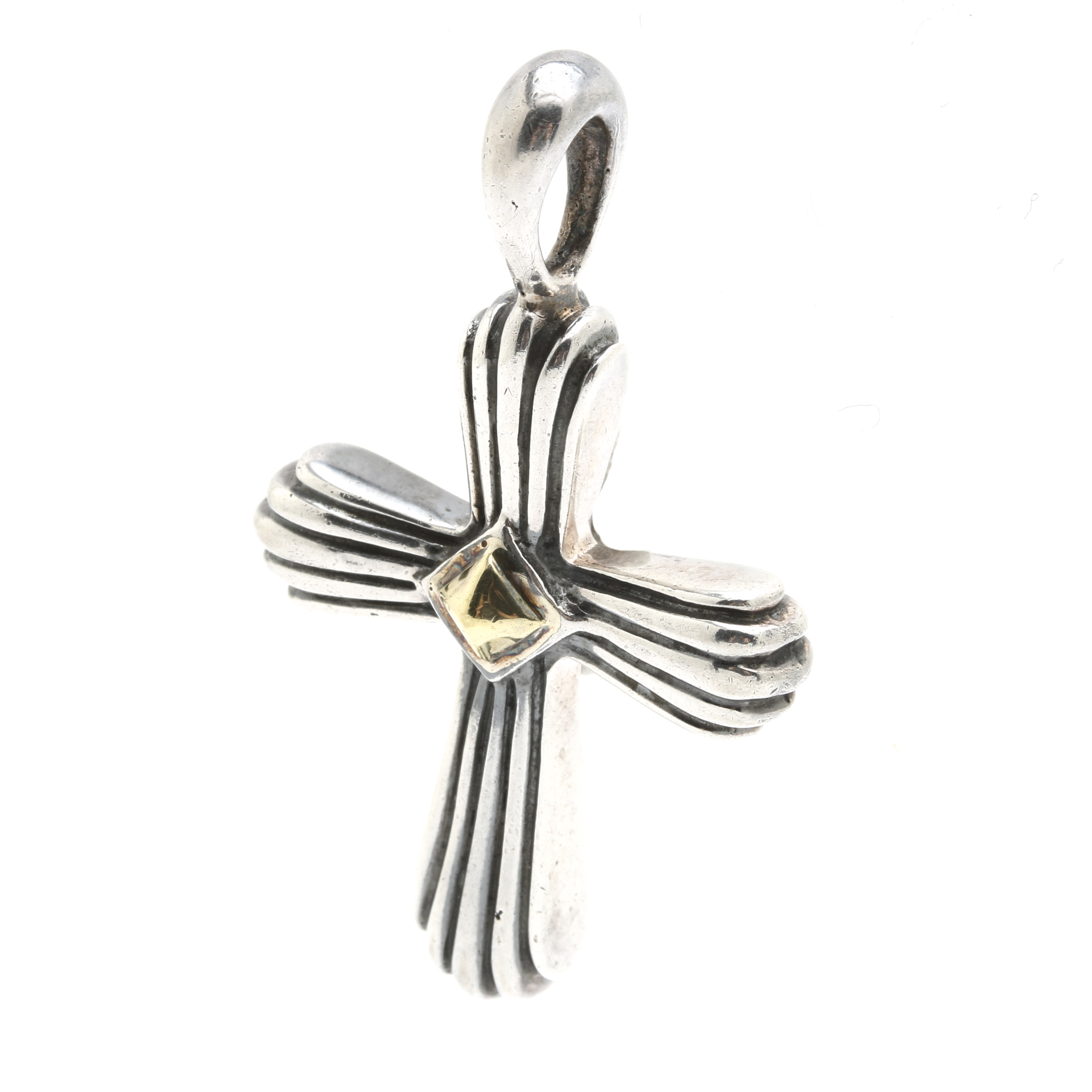 Lagos Caviar Sterling Silver Cross Pendant With 18K Yellow Gold Accents
