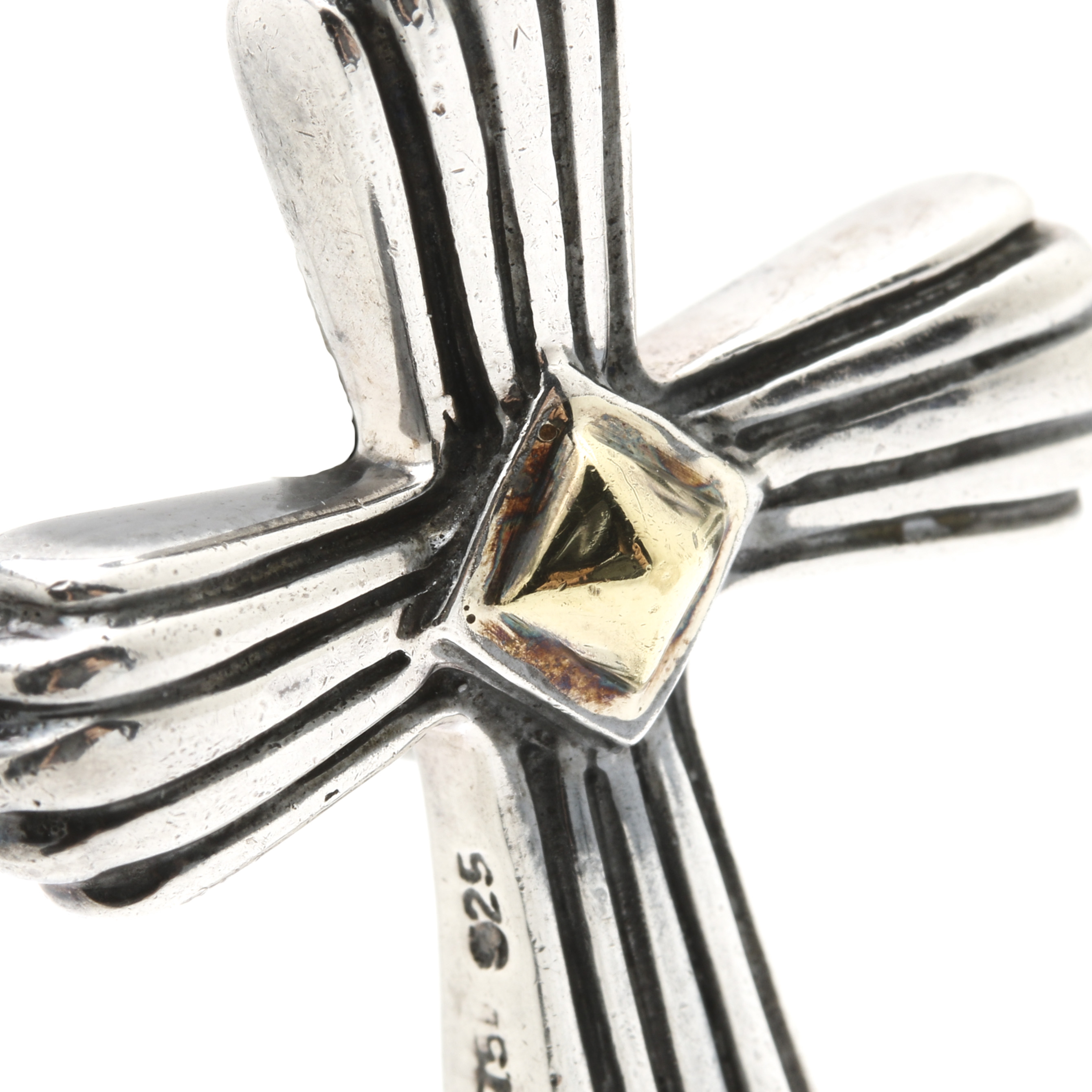 Lagos Caviar Sterling Silver Cross Pendant With 18K Yellow Gold Accents