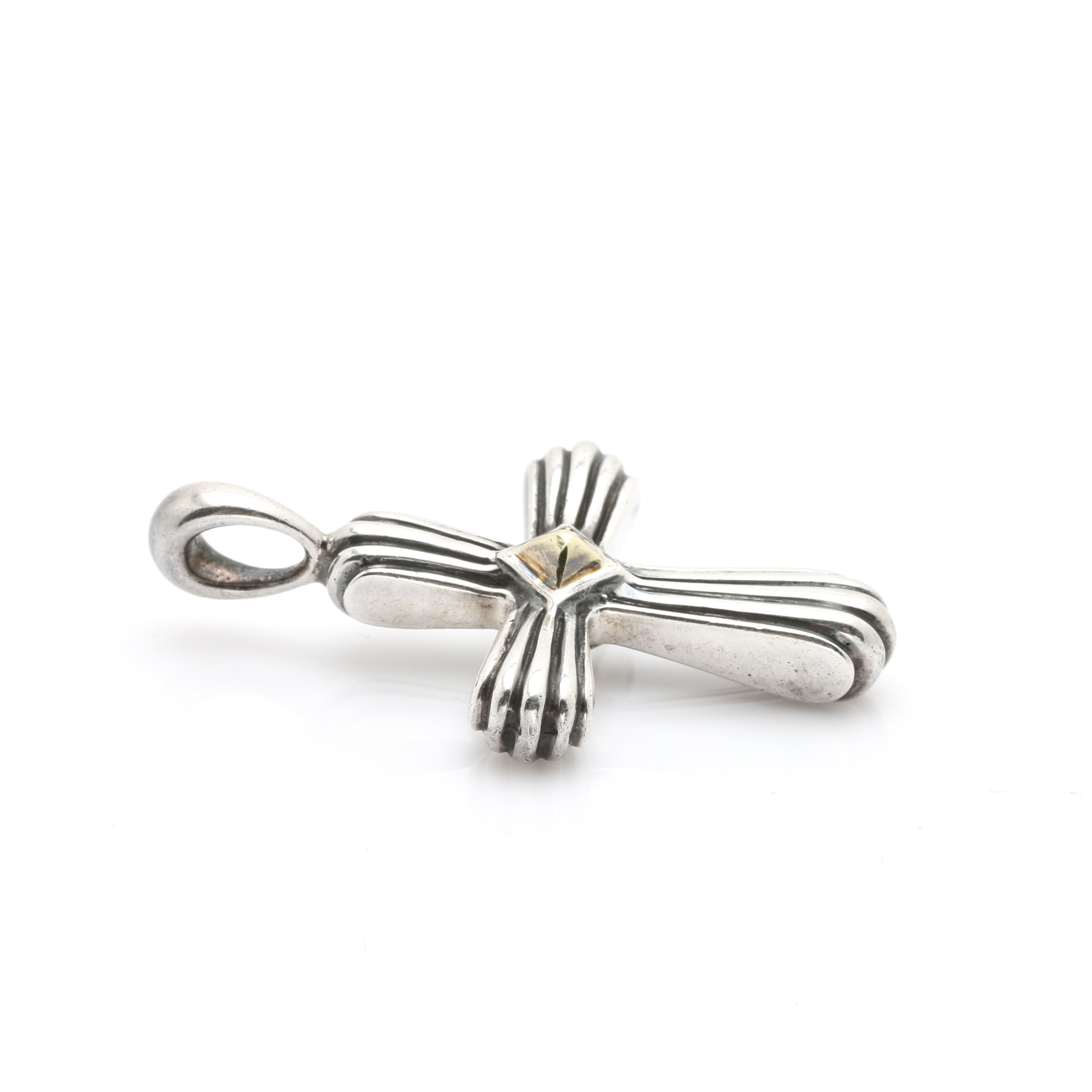 Lagos Caviar Sterling Silver Cross Pendant With 18K Yellow Gold Accents