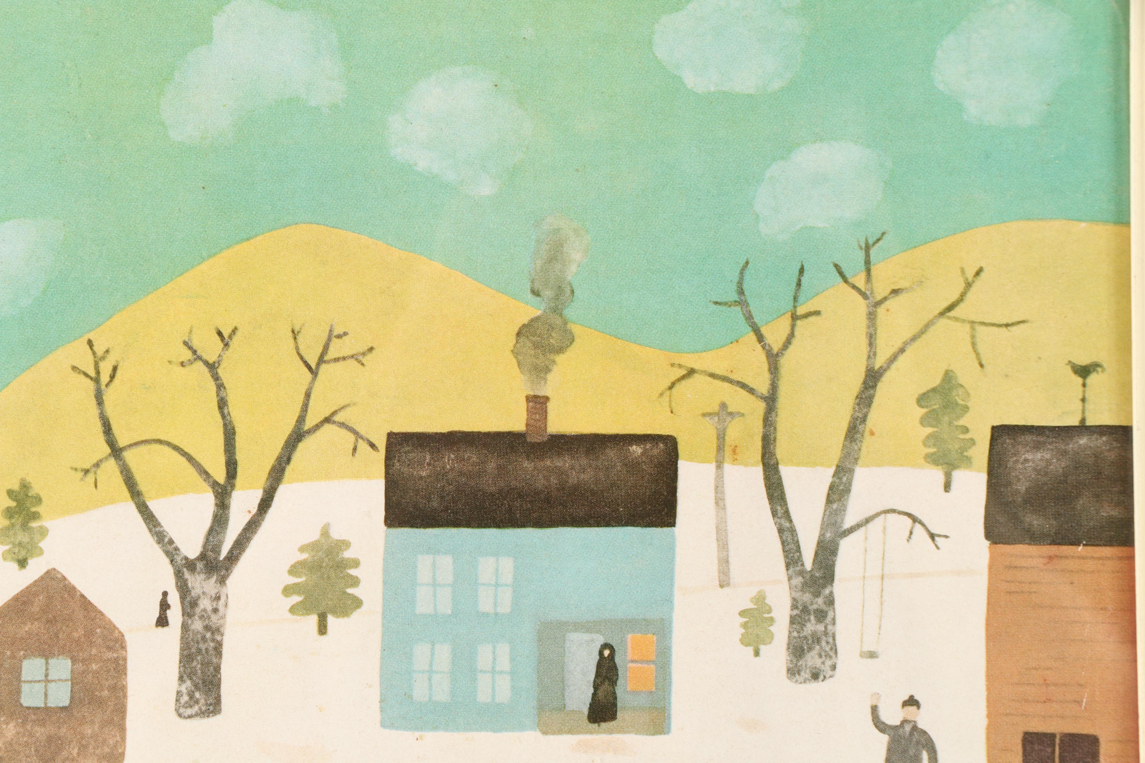 Offset lithograph After a Doris Lee Folk Art Landscape