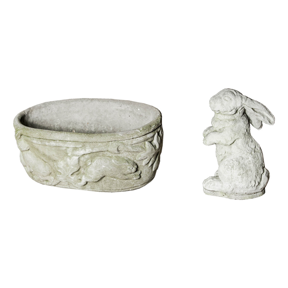 Concrete Planter and Bunny Statue