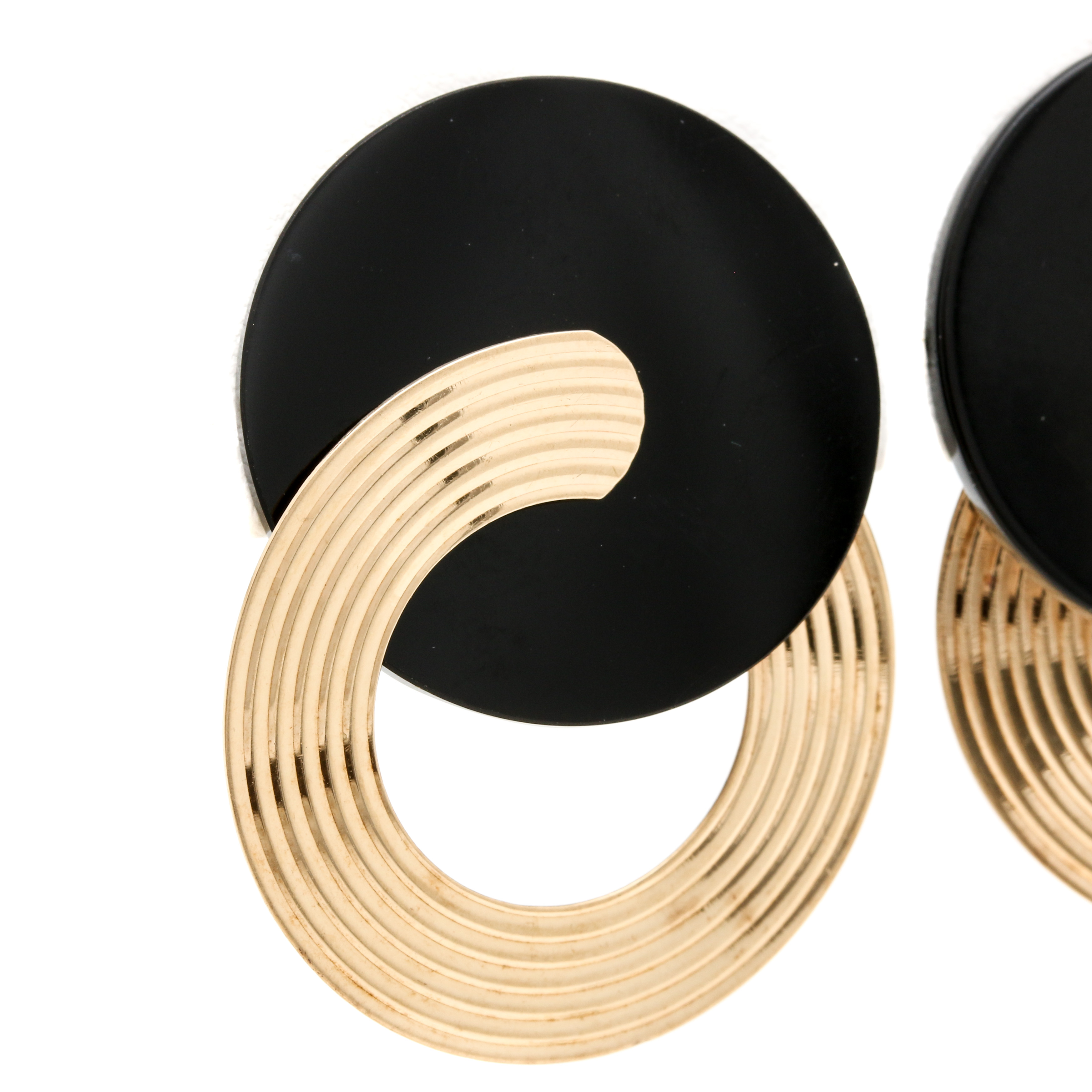 14K Yellow Gold Black Onyx Earrings