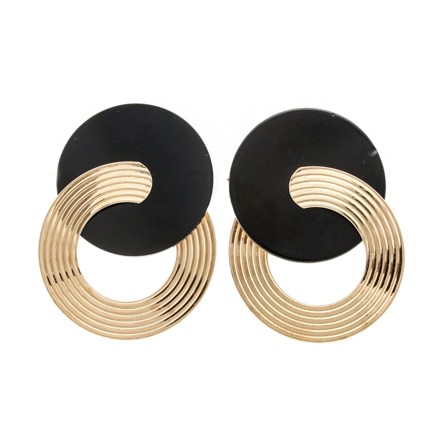 14K Yellow Gold Black Onyx Earrings