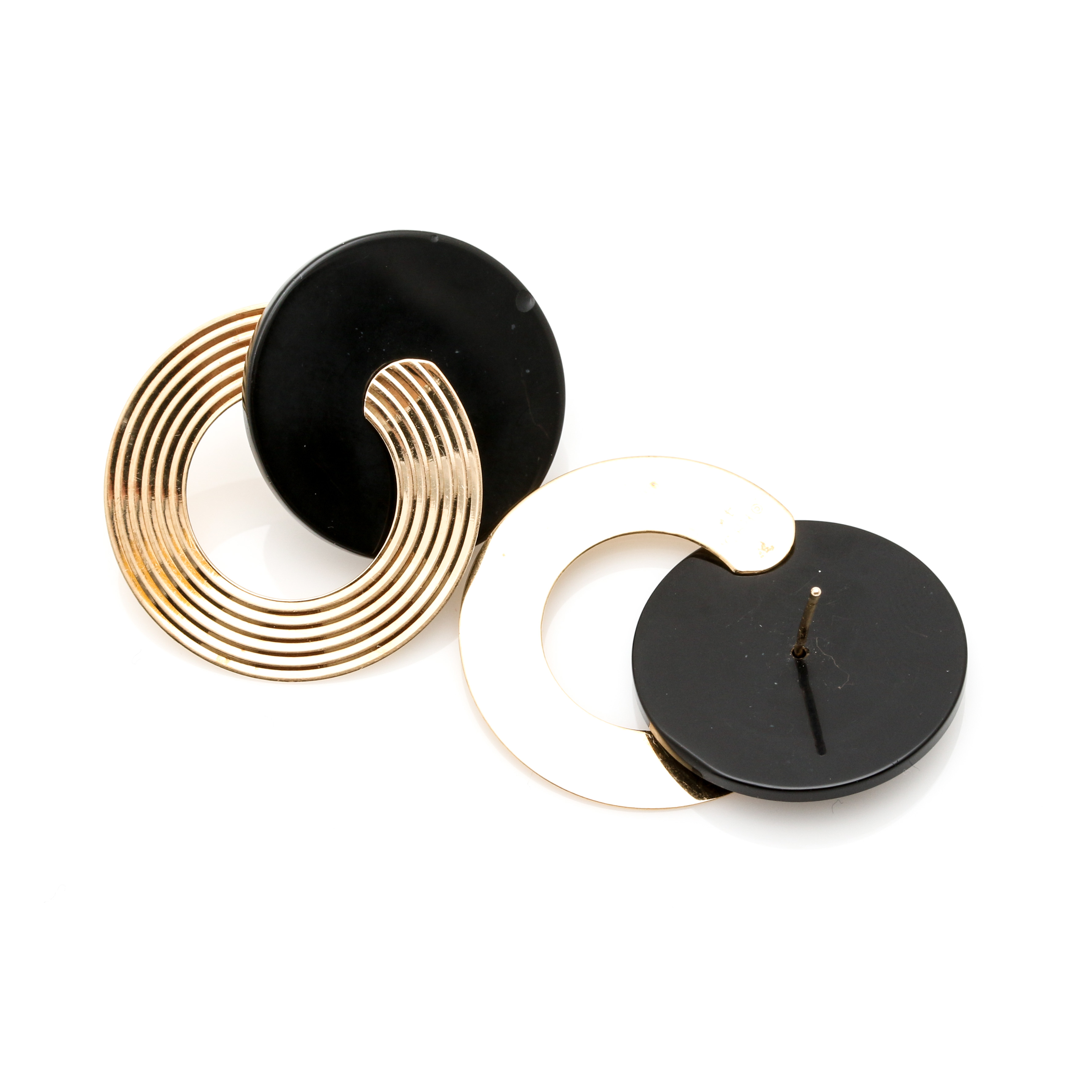 14K Yellow Gold Black Onyx Earrings