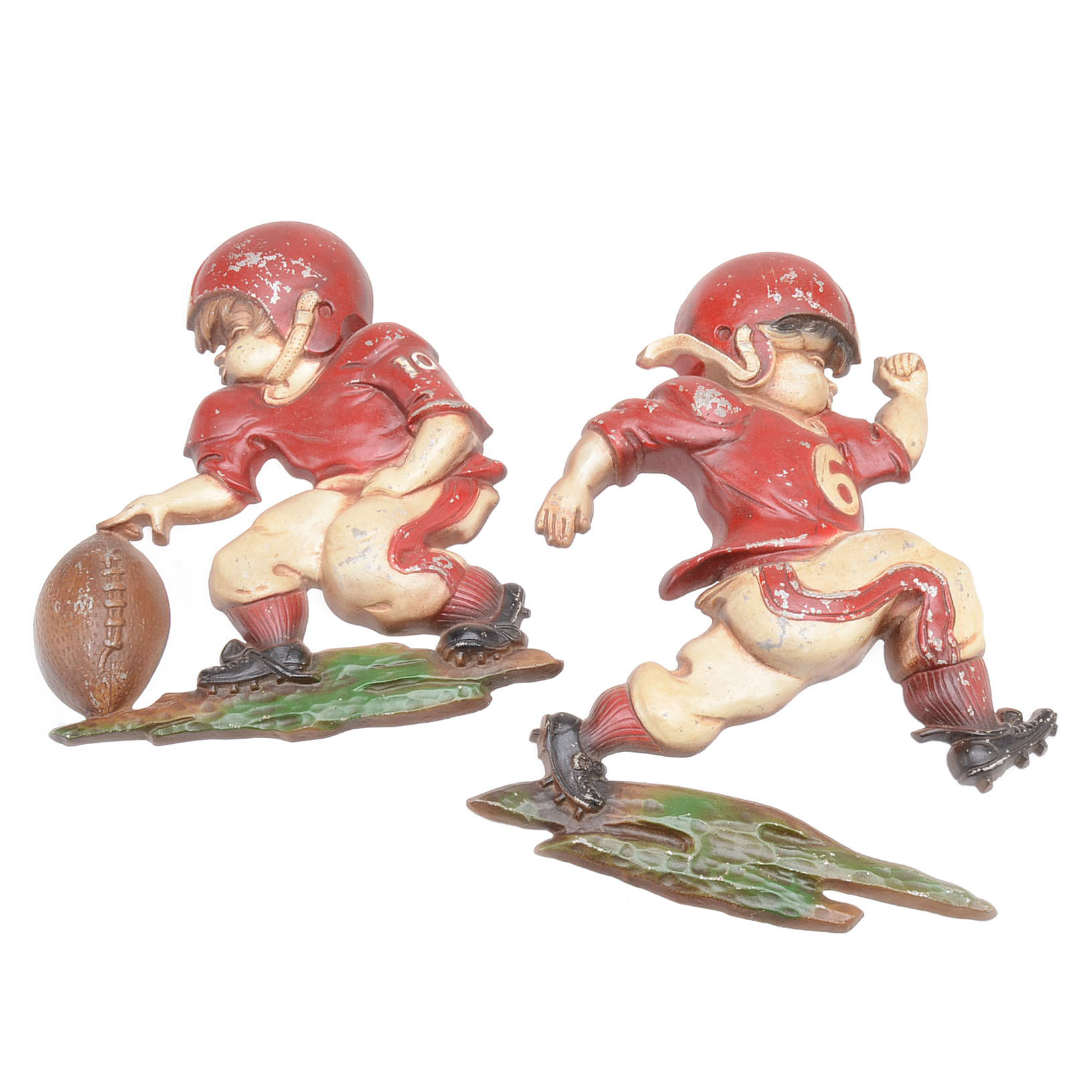 Six 1970s Metal Football Figure Wall Hangers