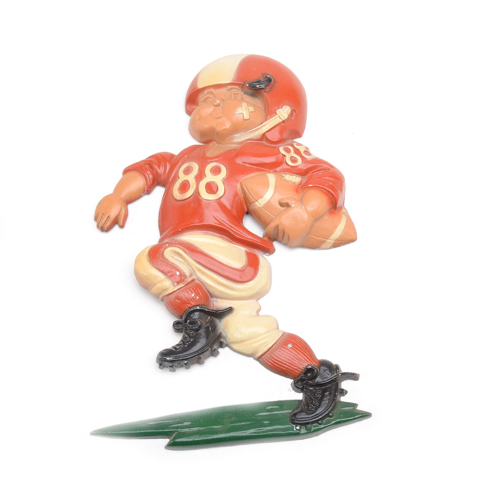 Six 1970s Metal Football Figure Wall Hangers