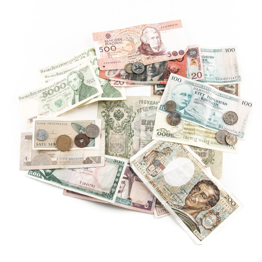 Collection of Assorted Foreign Currency and Coins