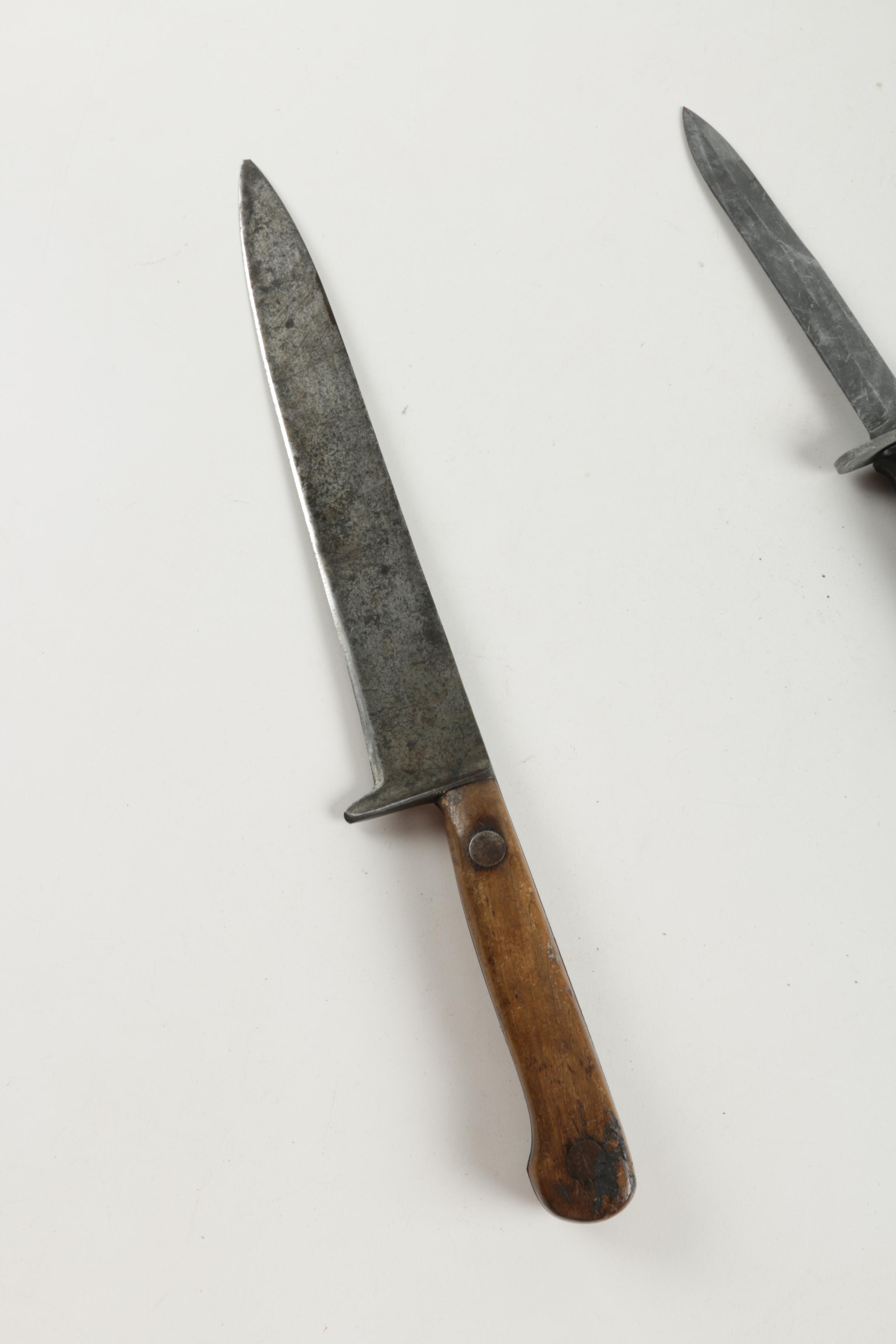Wooden Handled Knife and Bayonet