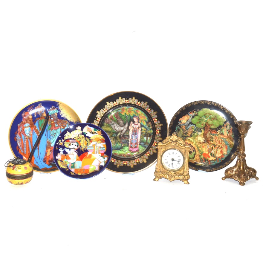 Collection of Decorative Display Plates and Gilt Decor
