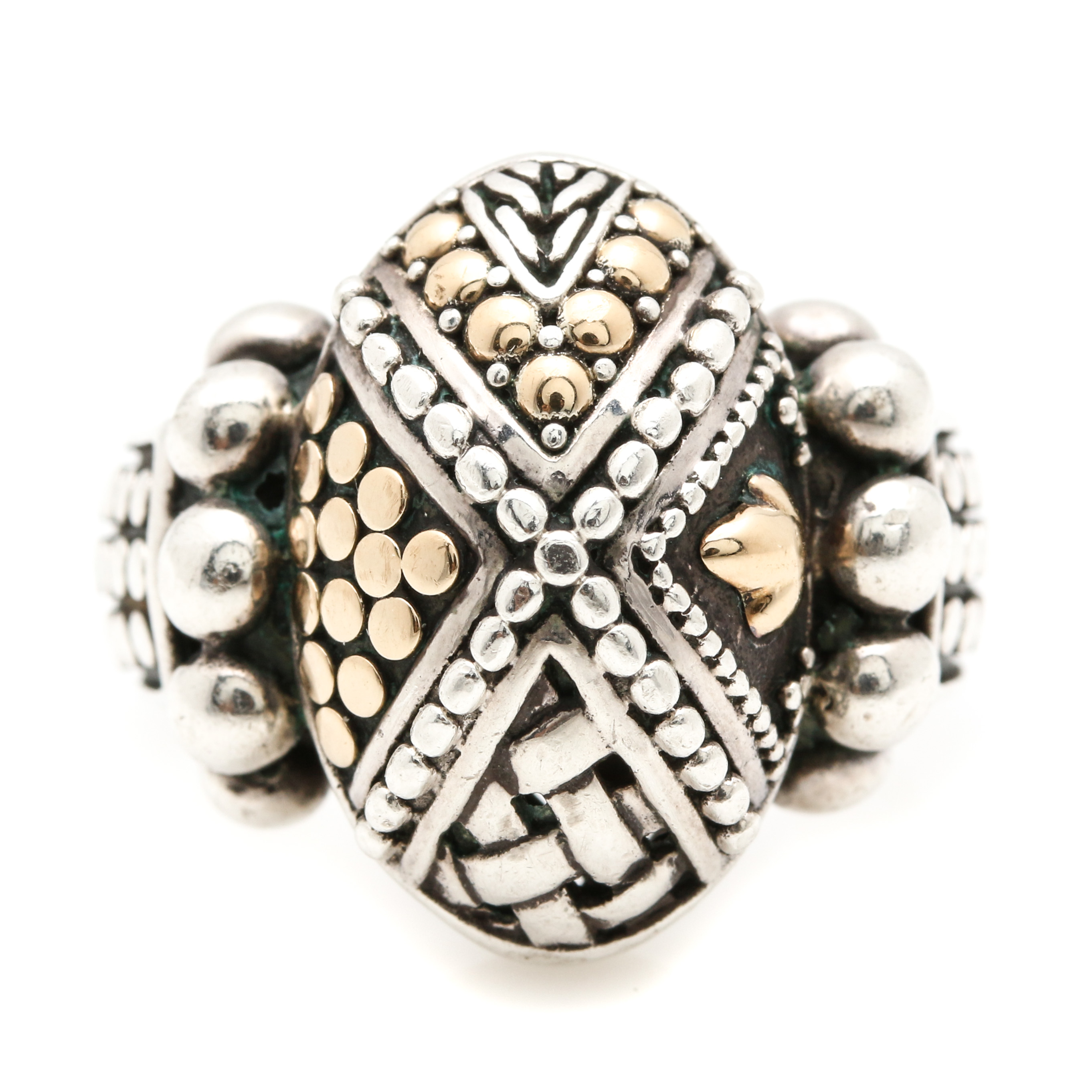 John Hardy Sterling Silver and 18K Yellow Gold Dot Ring