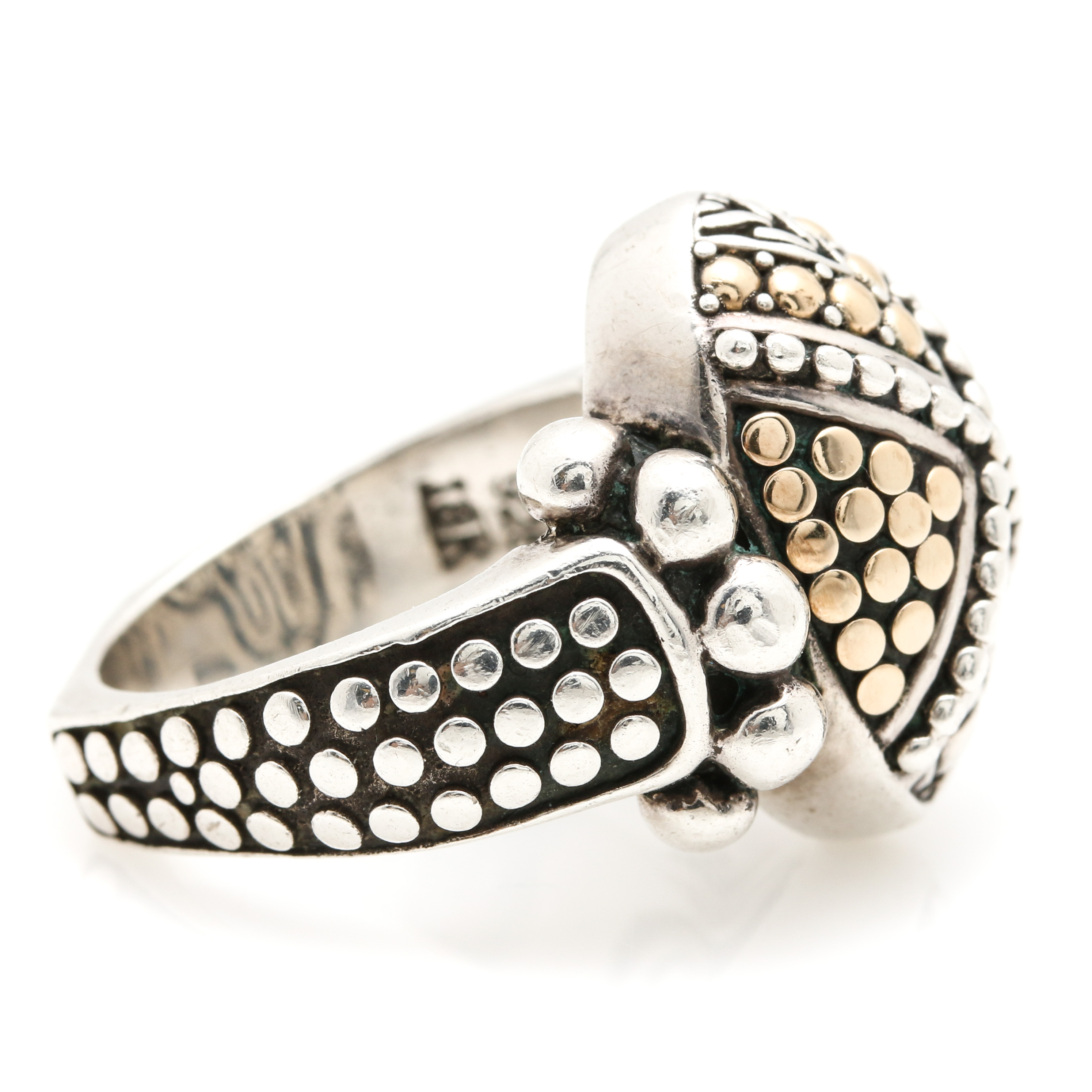 John Hardy Sterling Silver and 18K Yellow Gold Dot Ring