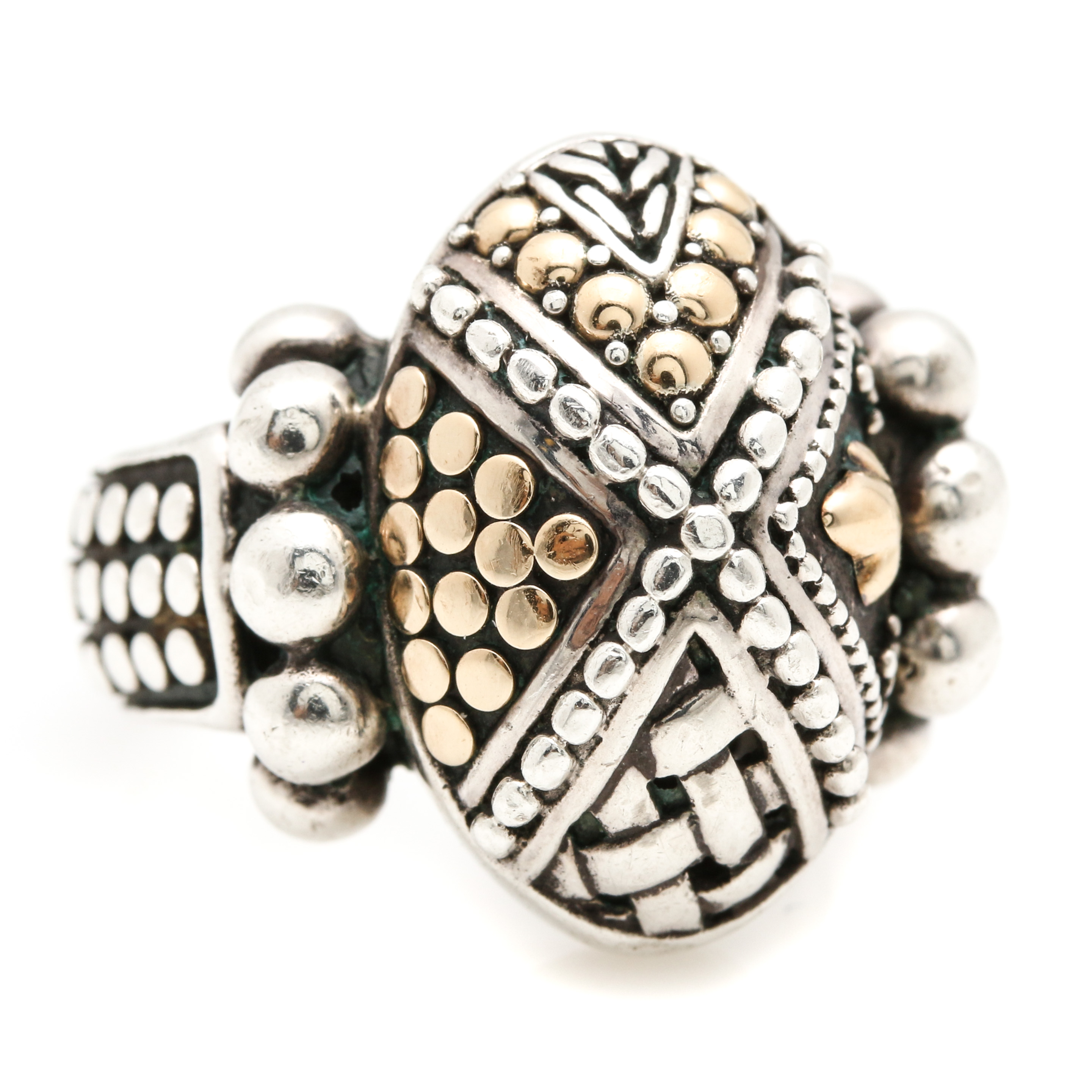 John Hardy Sterling Silver and 18K Yellow Gold Dot Ring