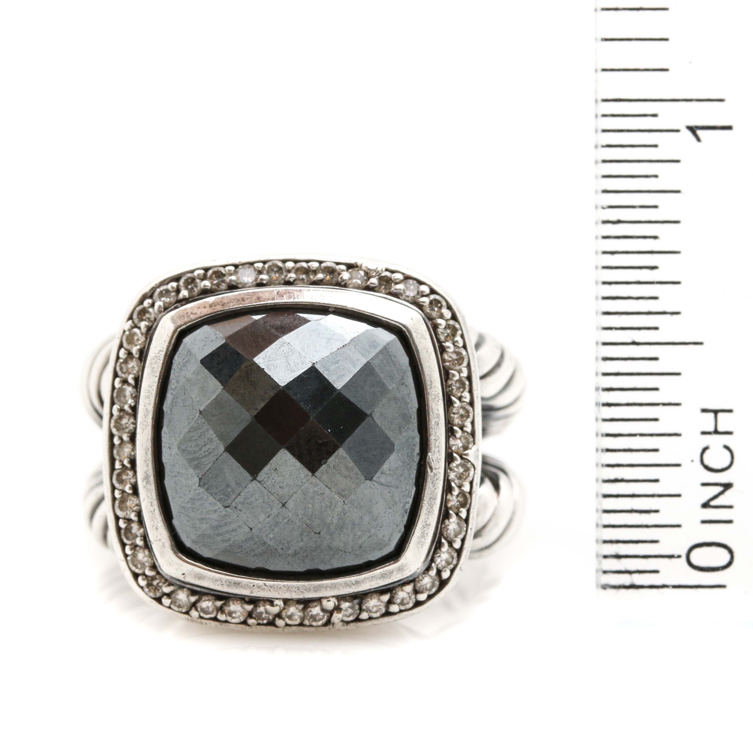 David Yurman "Albion" Hematite and Diamond Ring
