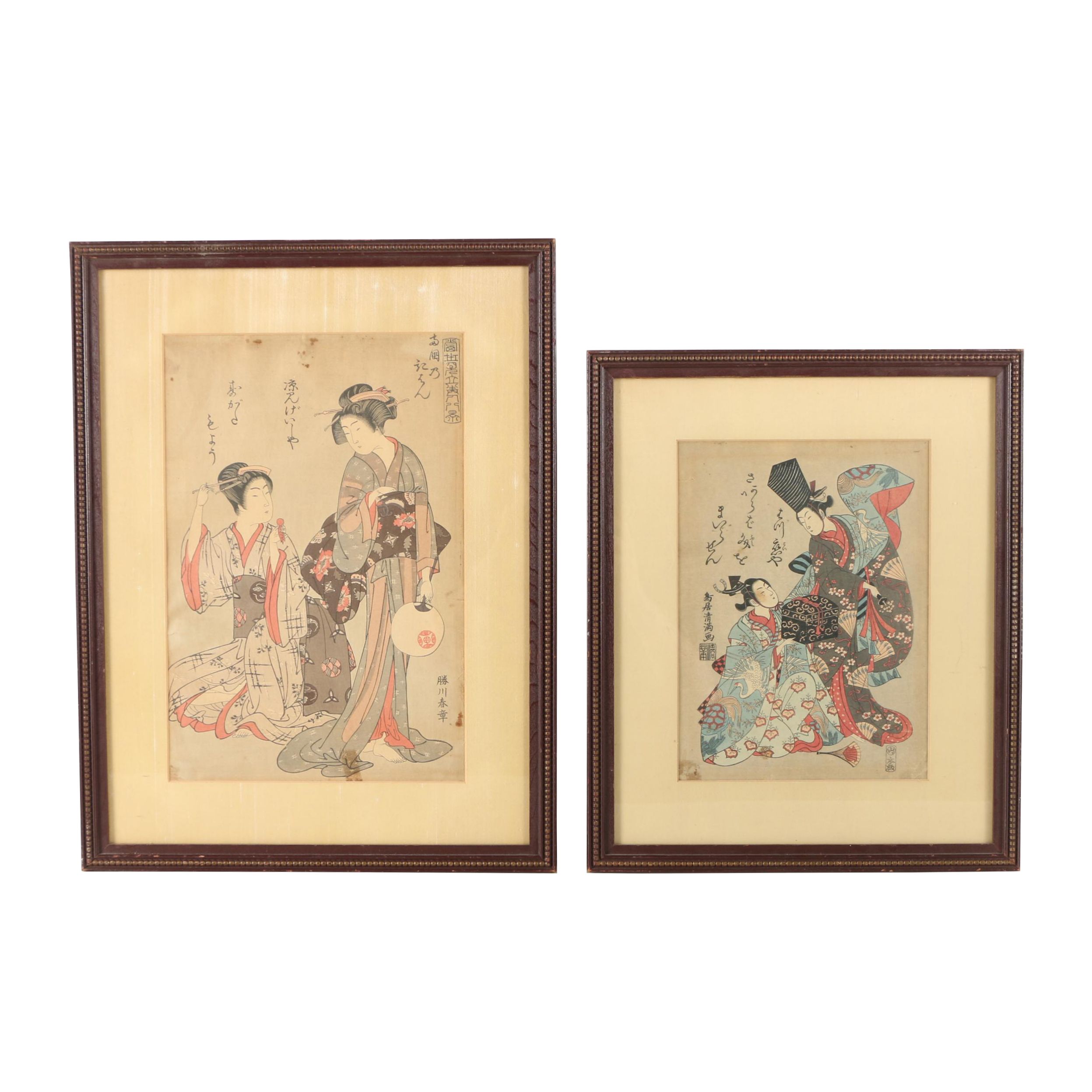 Japanese Woodblock Reprints on Rice Paper Featuring Torii Kiyomitsu I