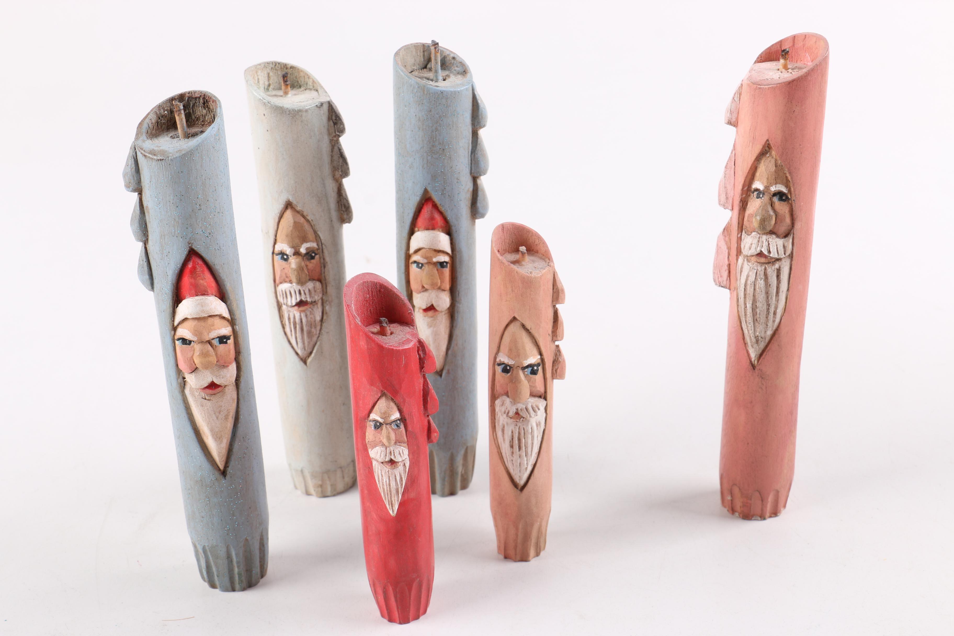 Artisan Carved Wooden Candleholders