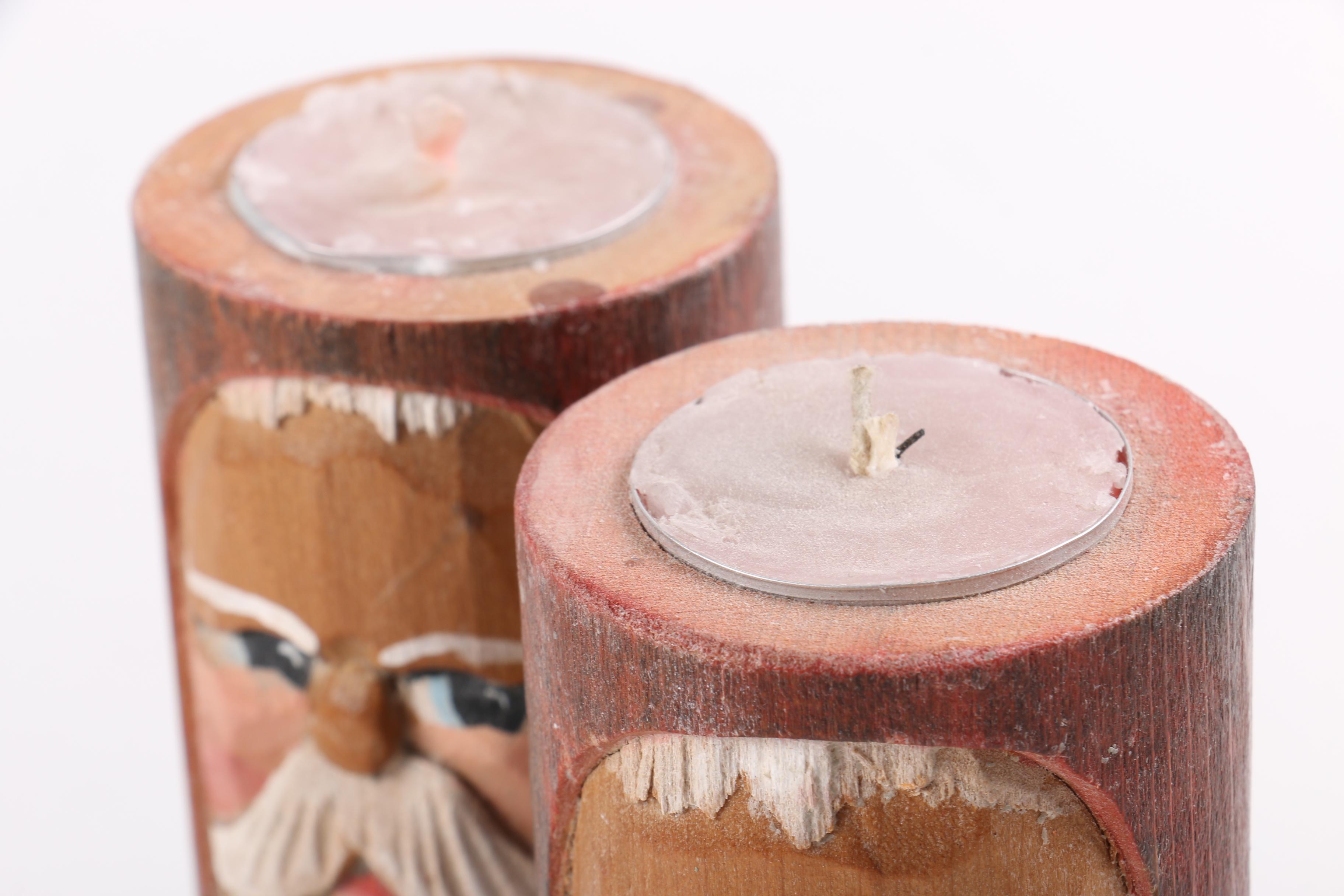 Artisan Carved Wooden Candleholders