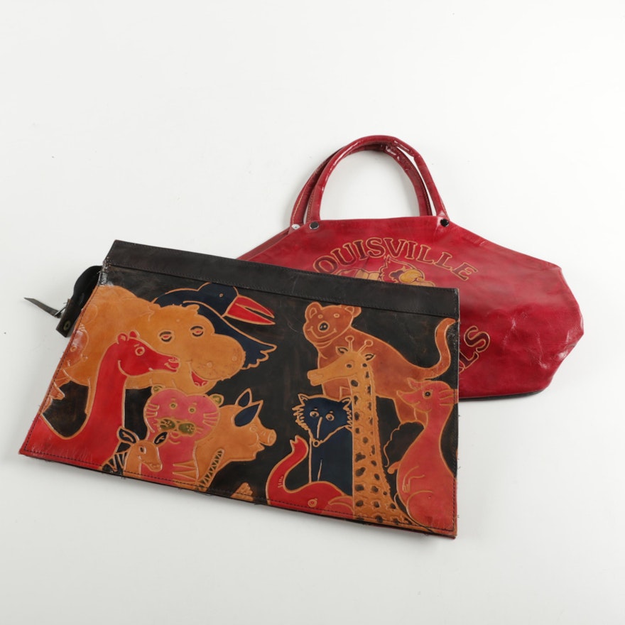 Hand-Tooled Leather Handbags Including Louisville Cardinals Handbag