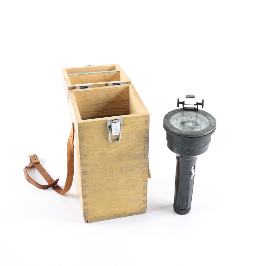 Hand Bearing Compass in Wooden Box