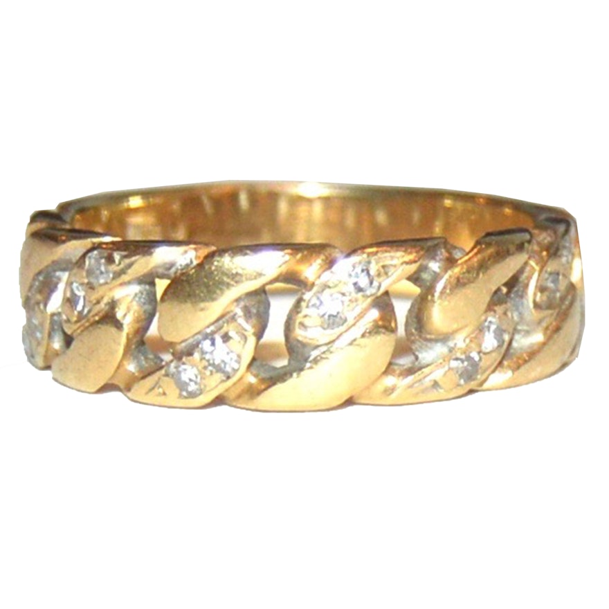 18K Gold and Diamond Chain Link Ring